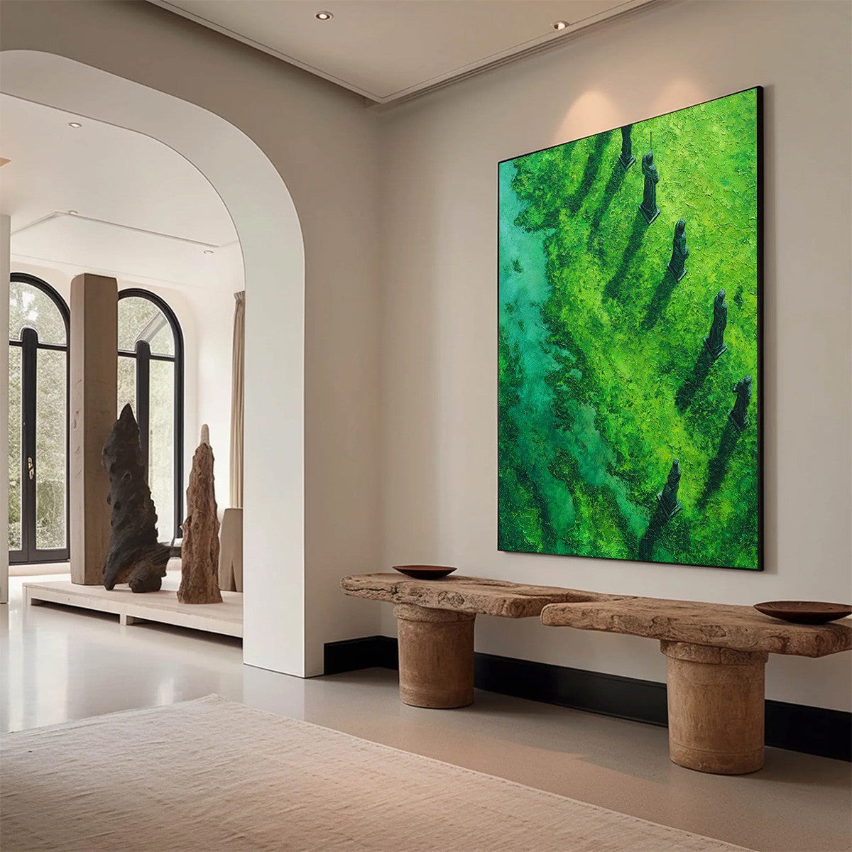 VERDANT GUARDIANS: Textured Vertical Abstract Painting of Ancient Sentinels - Image 7