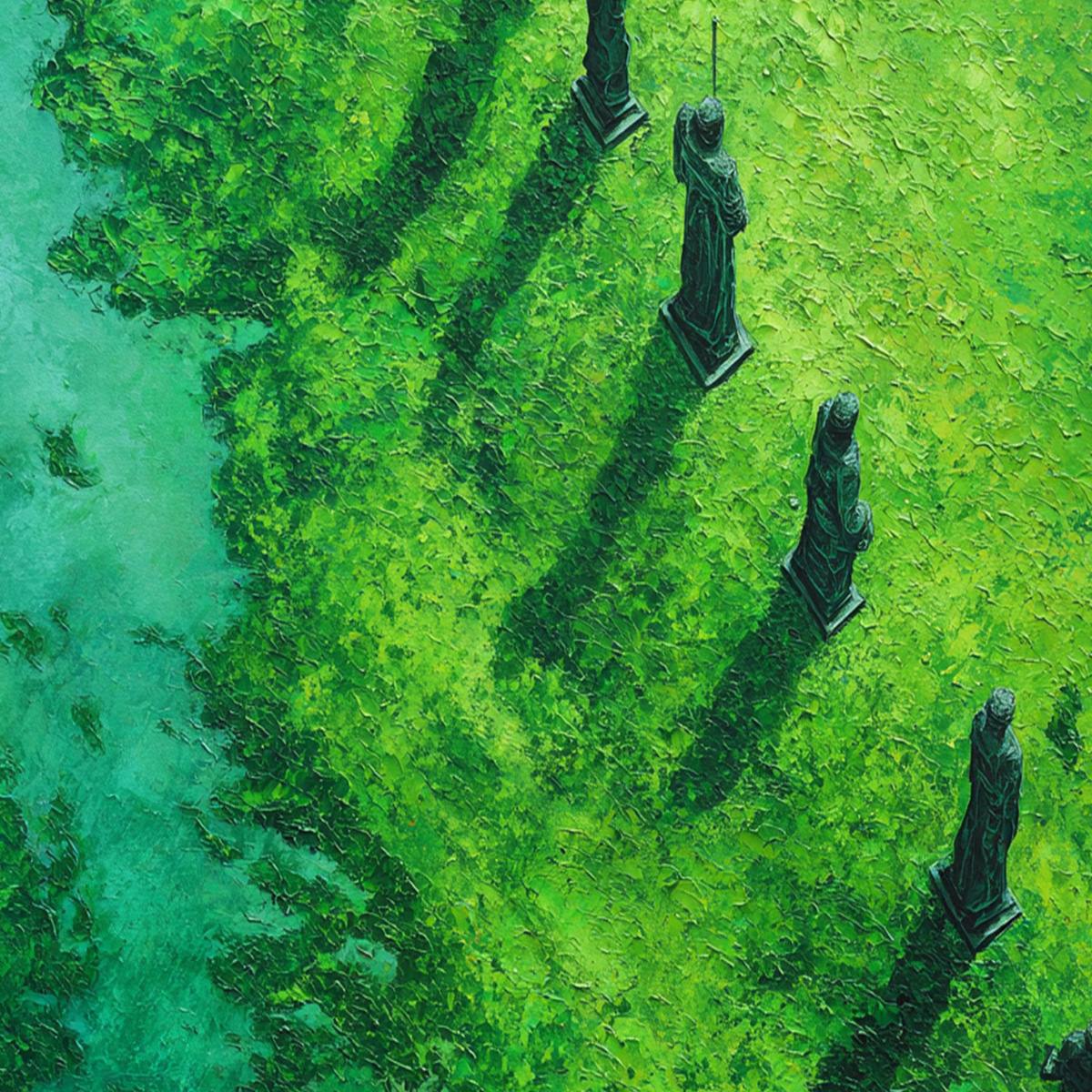 VERDANT GUARDIANS: Textured Vertical Abstract Painting of Ancient Sentinels - Image 3