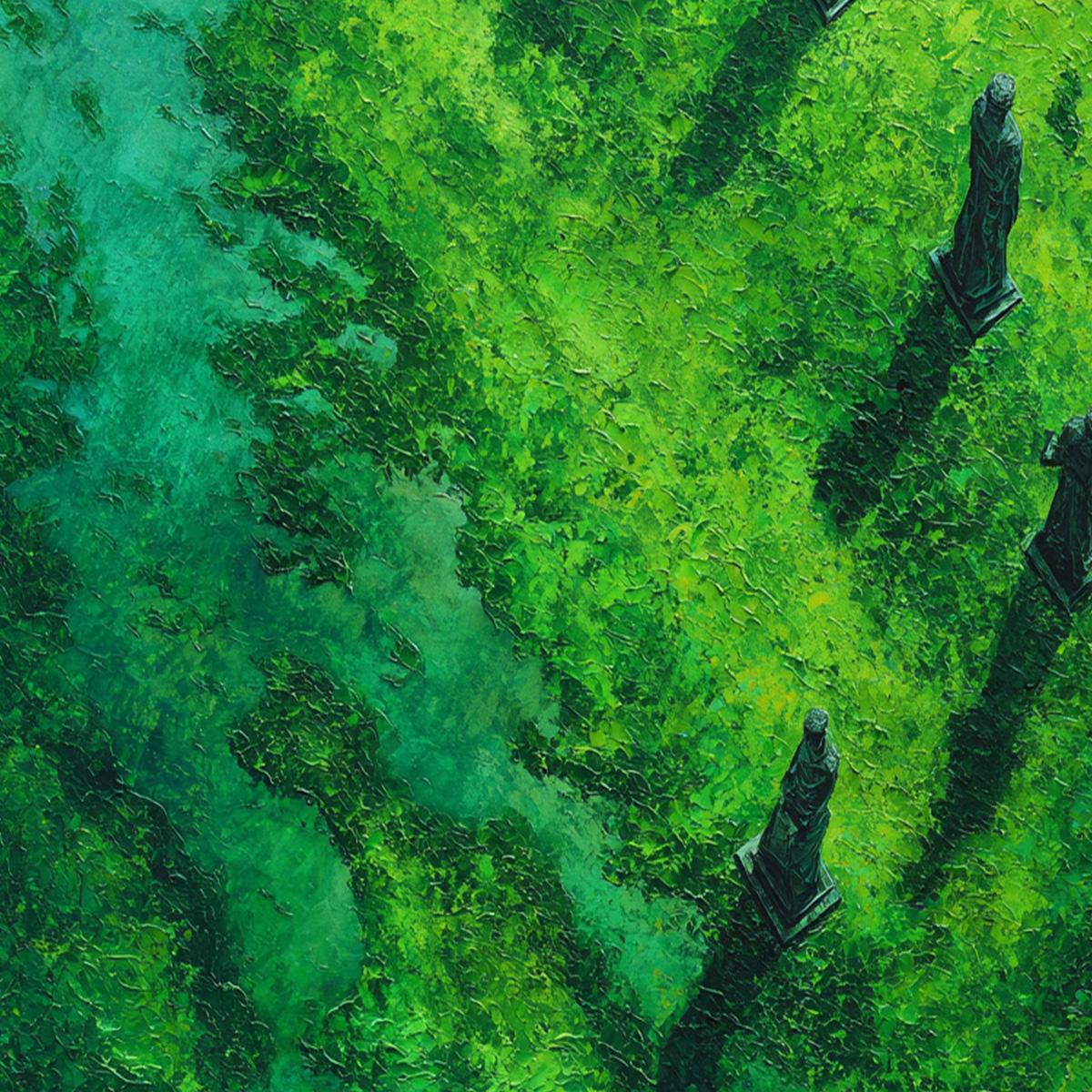 VERDANT GUARDIANS: Textured Vertical Abstract Painting of Ancient Sentinels - Image 5