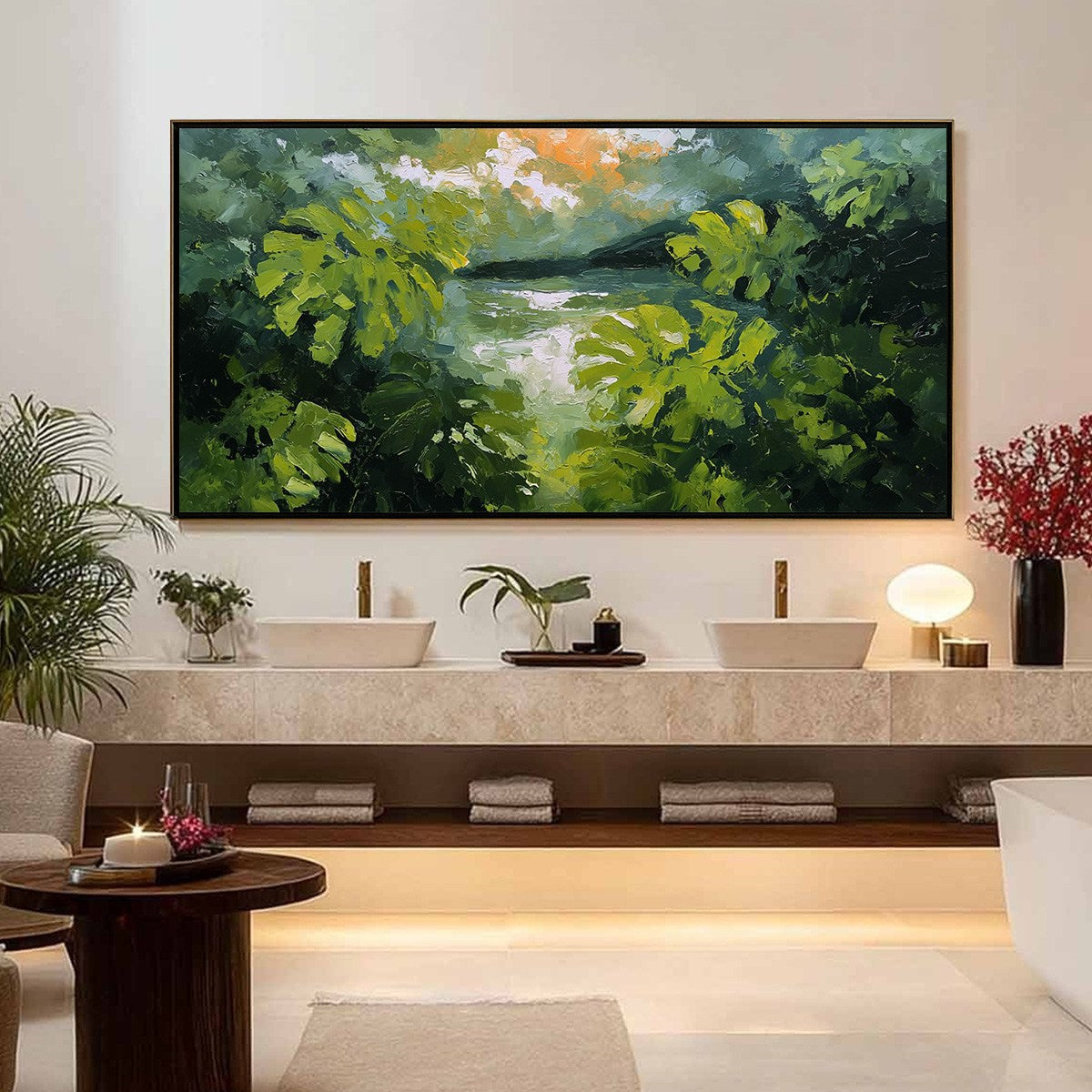 VERDANT HIDEAWAY: Textured Impasto Painting of a Forest Lake - Image 4