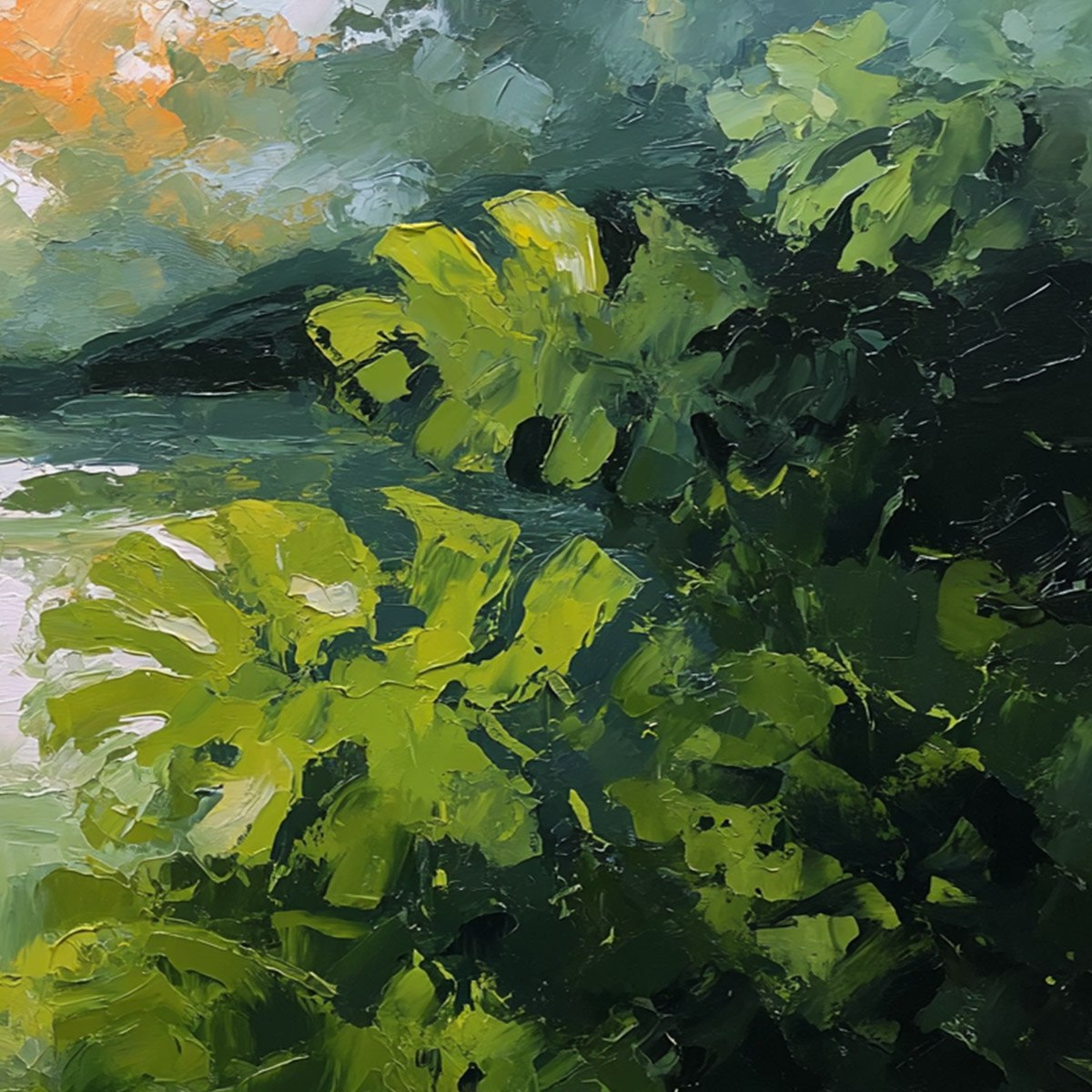 VERDANT HIDEAWAY: Textured Impasto Painting of a Forest Lake - Image 5