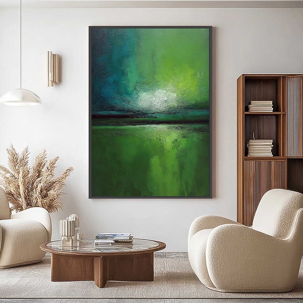 VERDANT HORIZON: Large Textured Abstract Green Landscape Painting - Image 2
