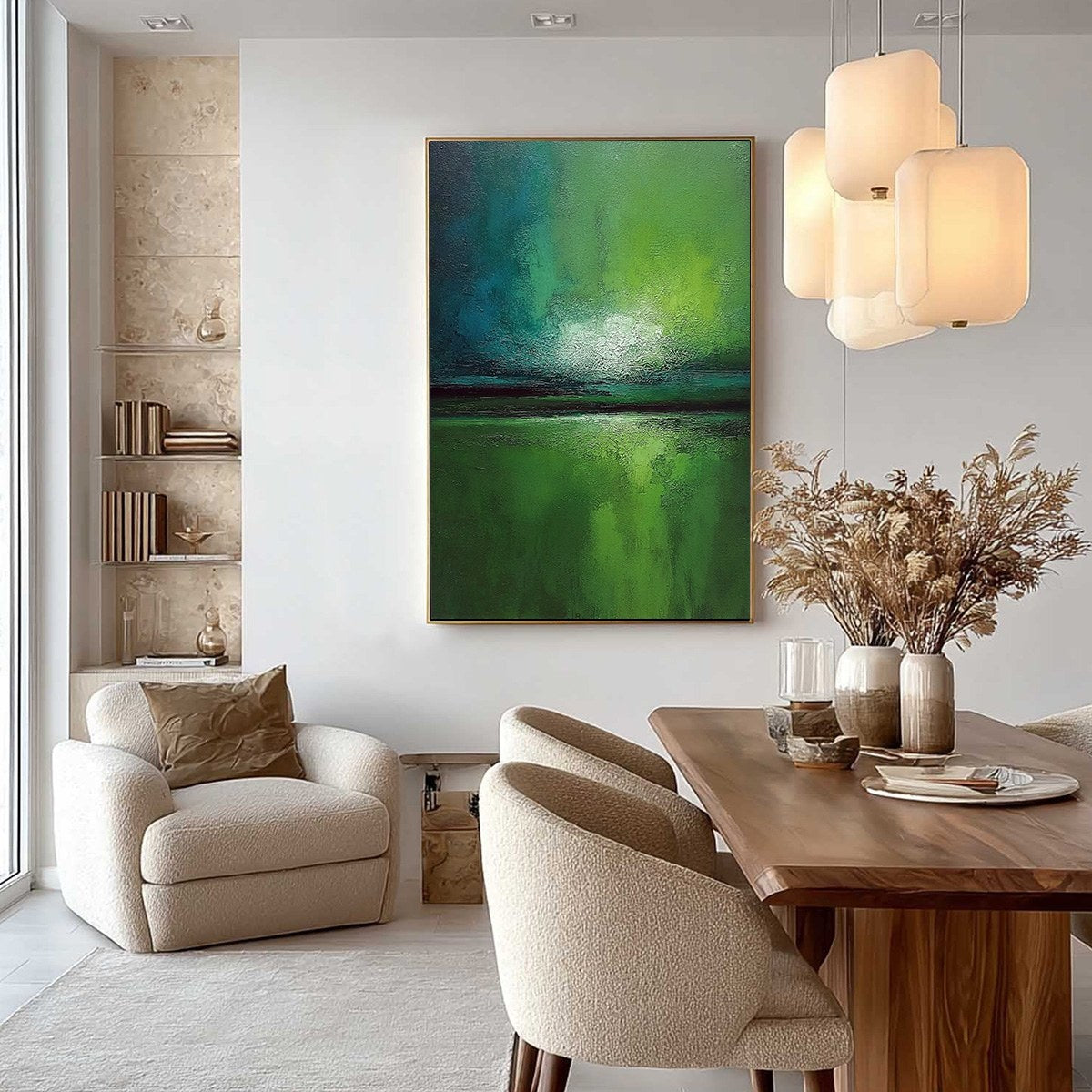 VERDANT HORIZON: Large Textured Abstract Green Landscape Painting - Image 4