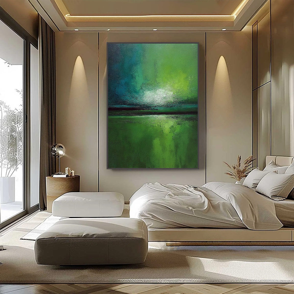 VERDANT HORIZON: Large Textured Abstract Green Landscape Painting - Image 6