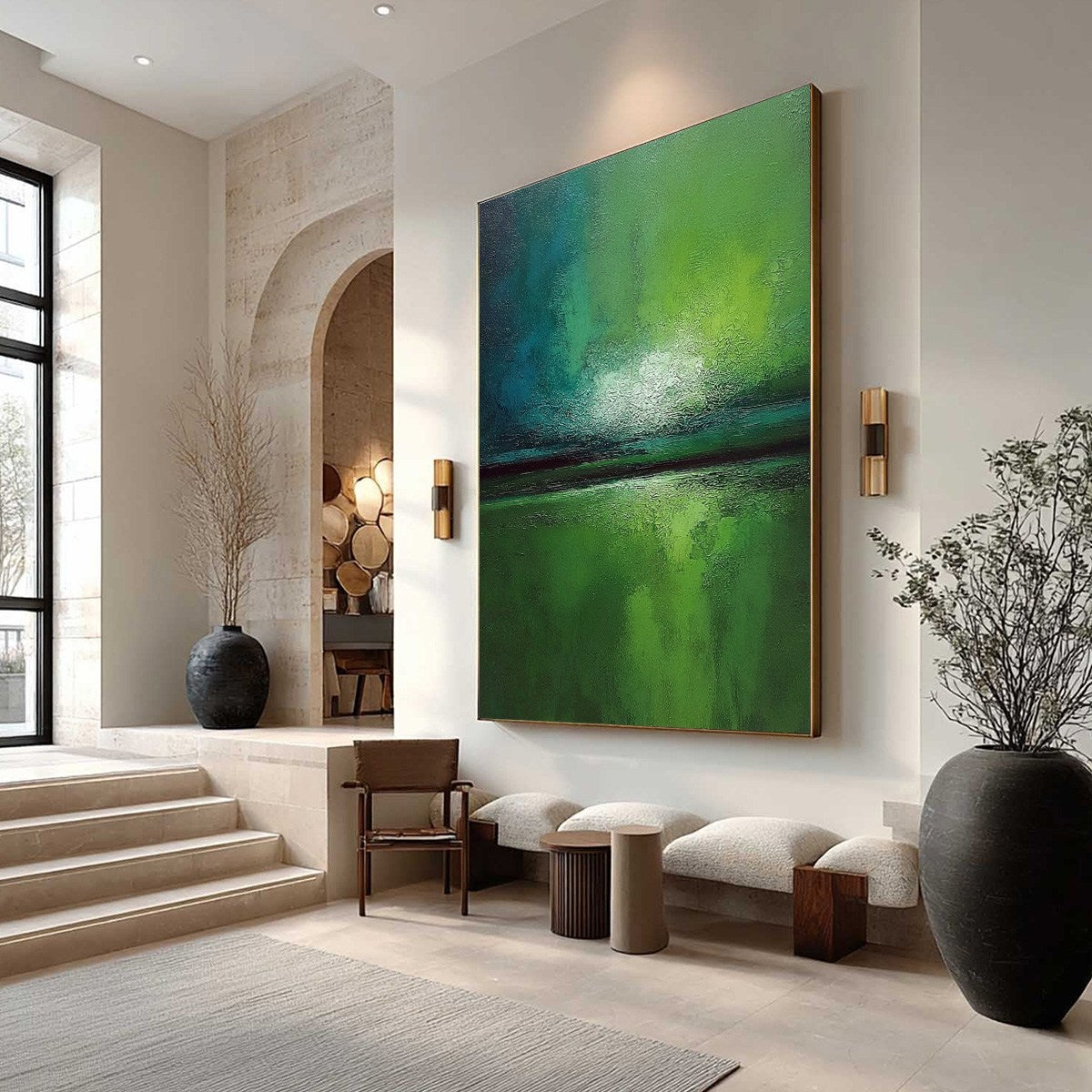 VERDANT HORIZON: Large Textured Abstract Green Landscape Painting - Image 7