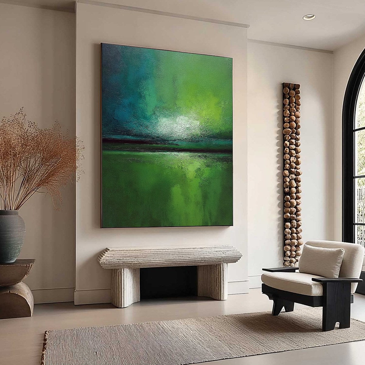 VERDANT HORIZON: Large Textured Abstract Green Landscape Painting - Image 8
