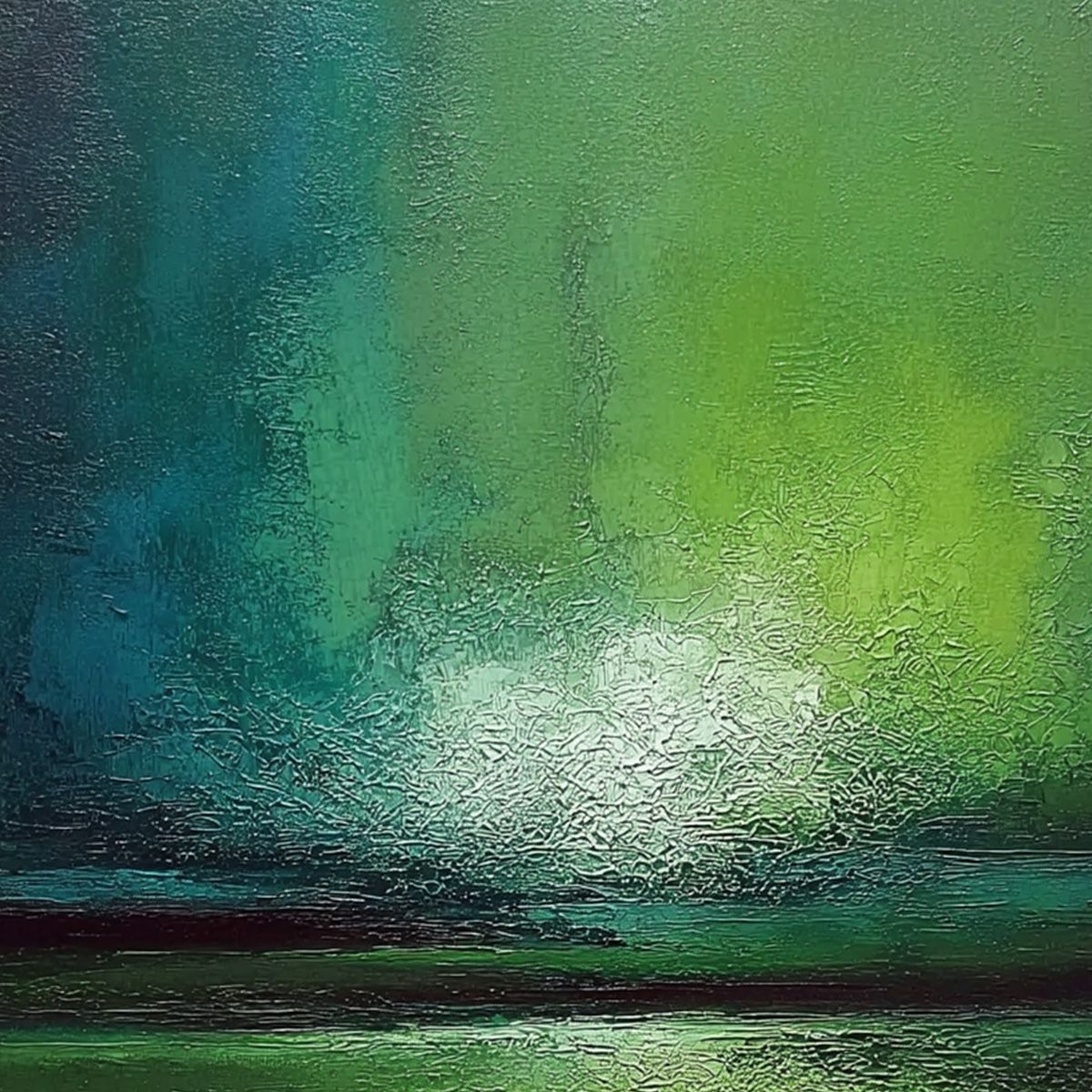 VERDANT HORIZON: Large Textured Abstract Green Landscape Painting - Image 5