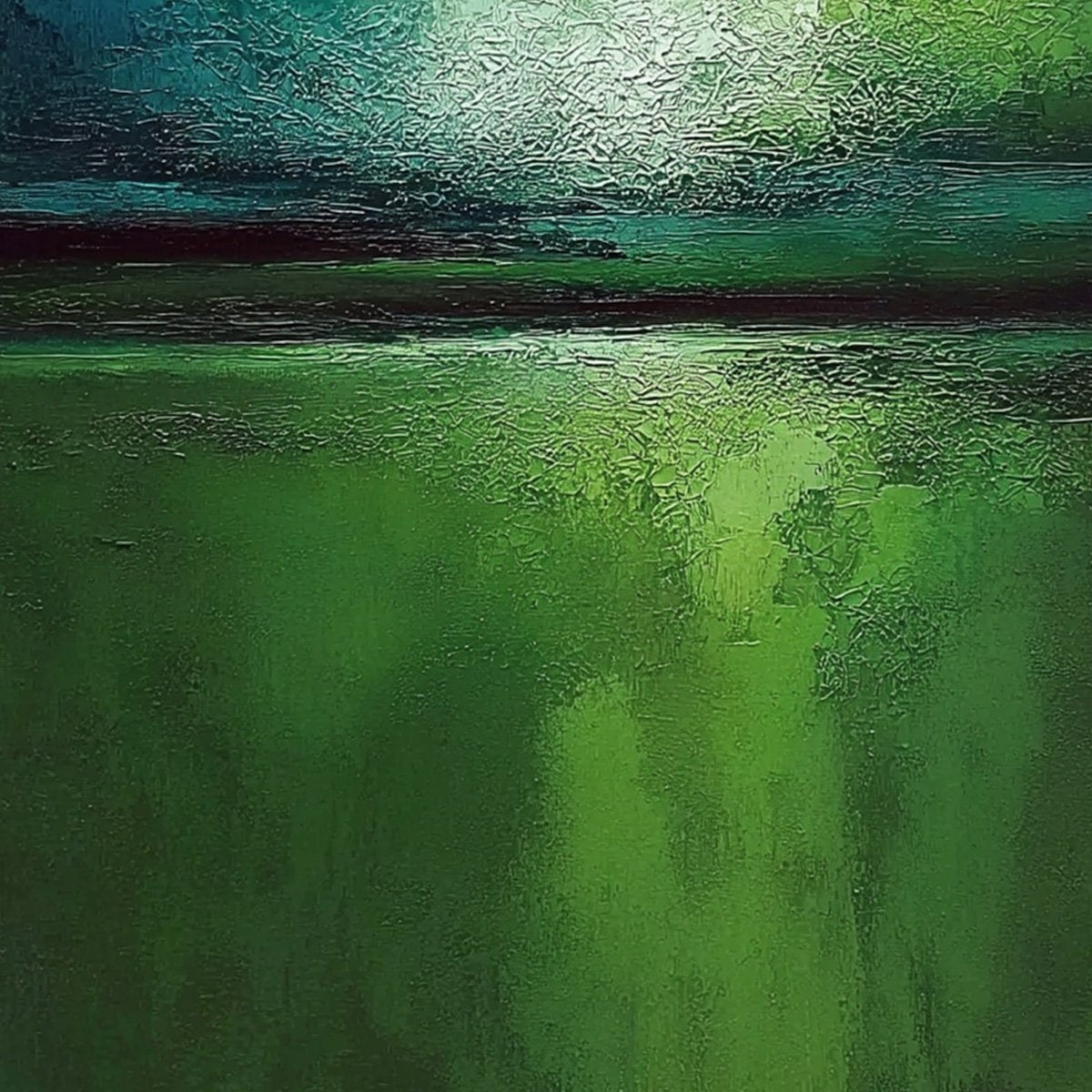 VERDANT HORIZON: Large Textured Abstract Green Landscape Painting - Image 3