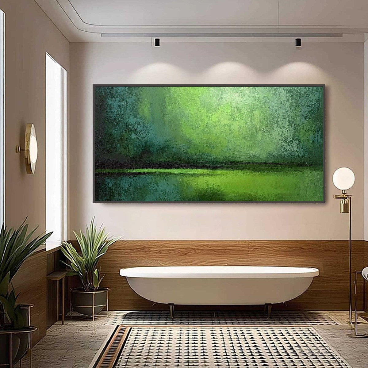 VERDANT HORIZON: Large Textured Green Abstract Landscape Painting - Image 6