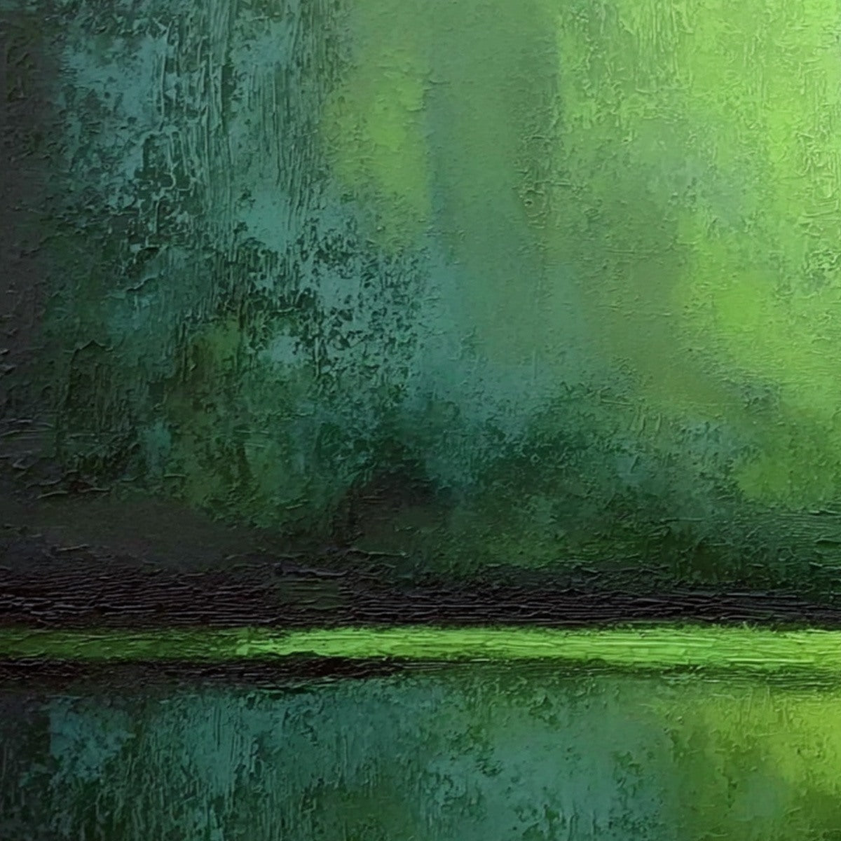 VERDANT HORIZON: Large Textured Green Abstract Landscape Painting - Image 3