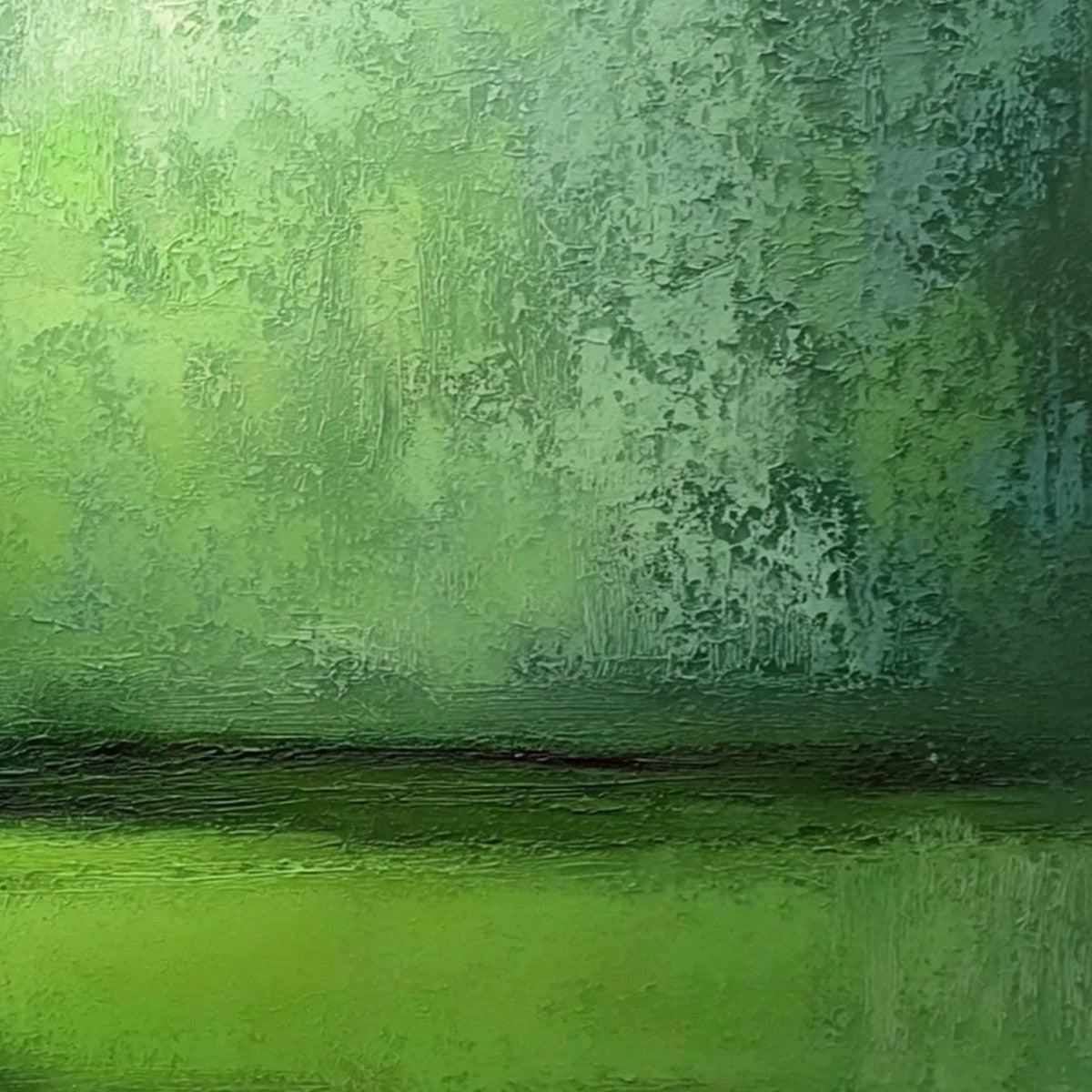 VERDANT HORIZON: Large Textured Green Abstract Landscape Painting - Image 5