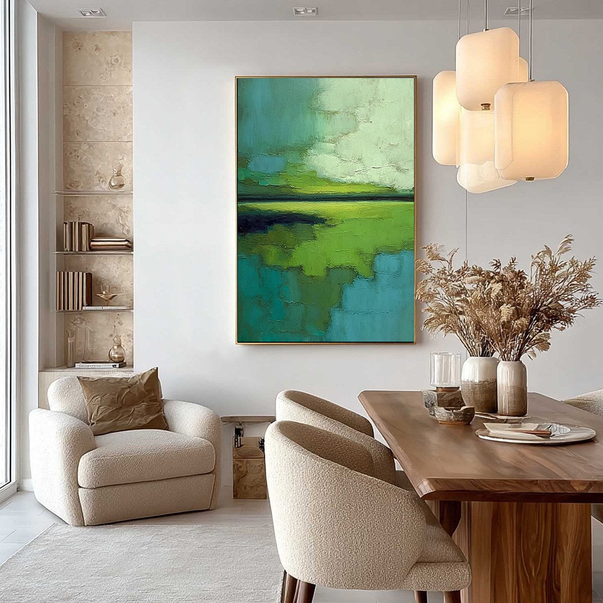 VERDANT HORIZON: Textured Abstract Green Landscape Painting - Image 4