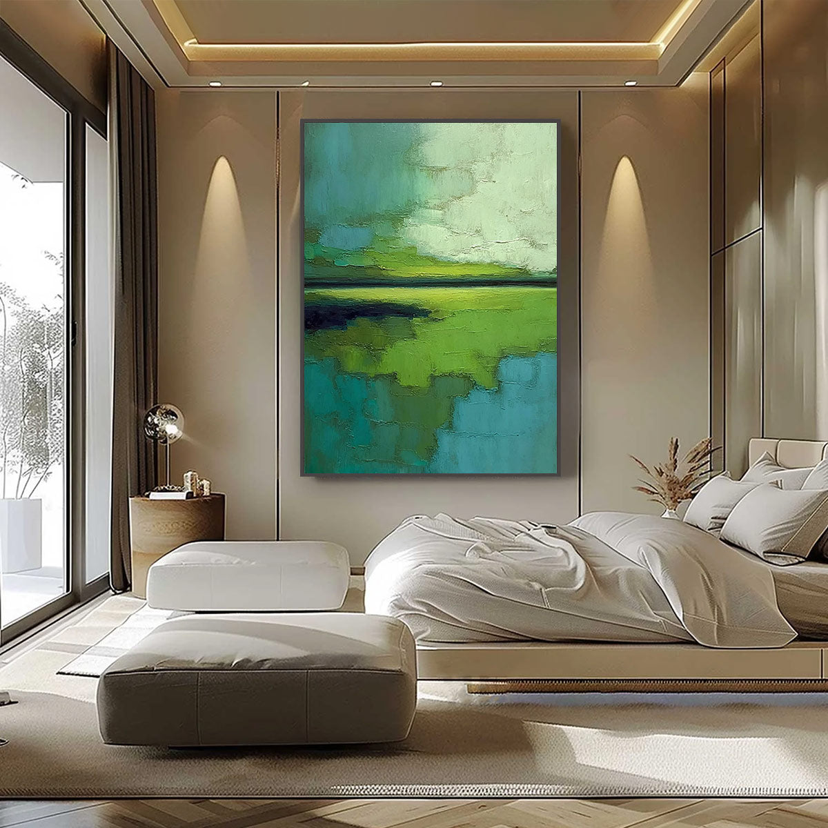 VERDANT HORIZON: Textured Abstract Green Landscape Painting - Image 6