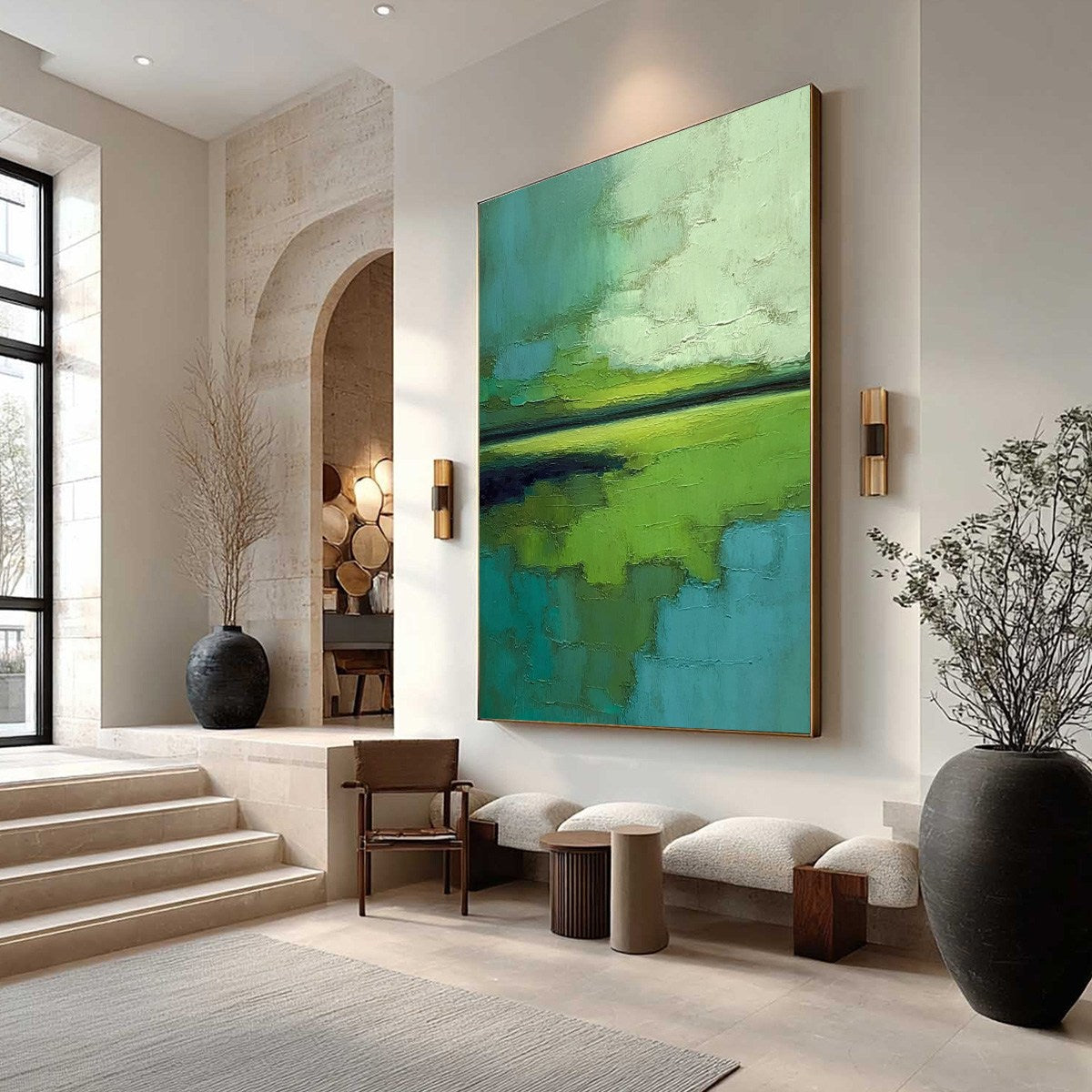 VERDANT HORIZON: Textured Abstract Green Landscape Painting - Image 7