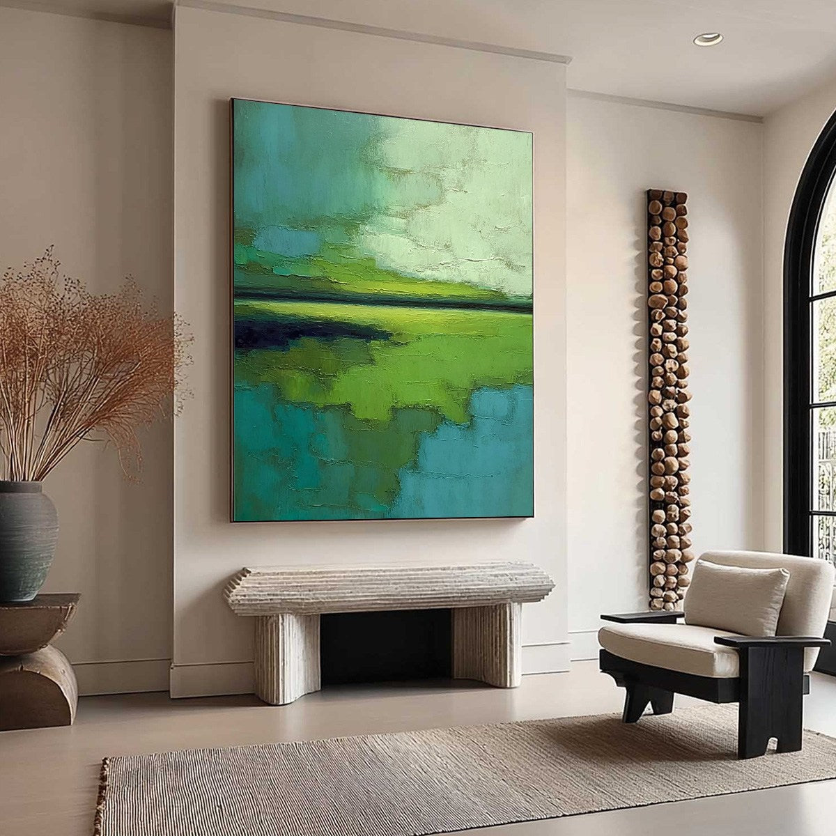 VERDANT HORIZON: Textured Abstract Green Landscape Painting - Image 8