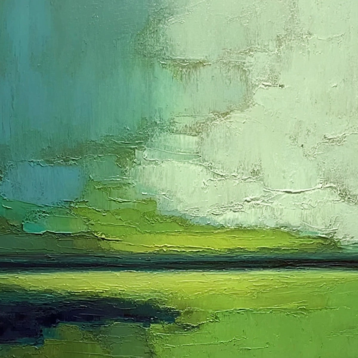 VERDANT HORIZON: Textured Abstract Green Landscape Painting - Image 5