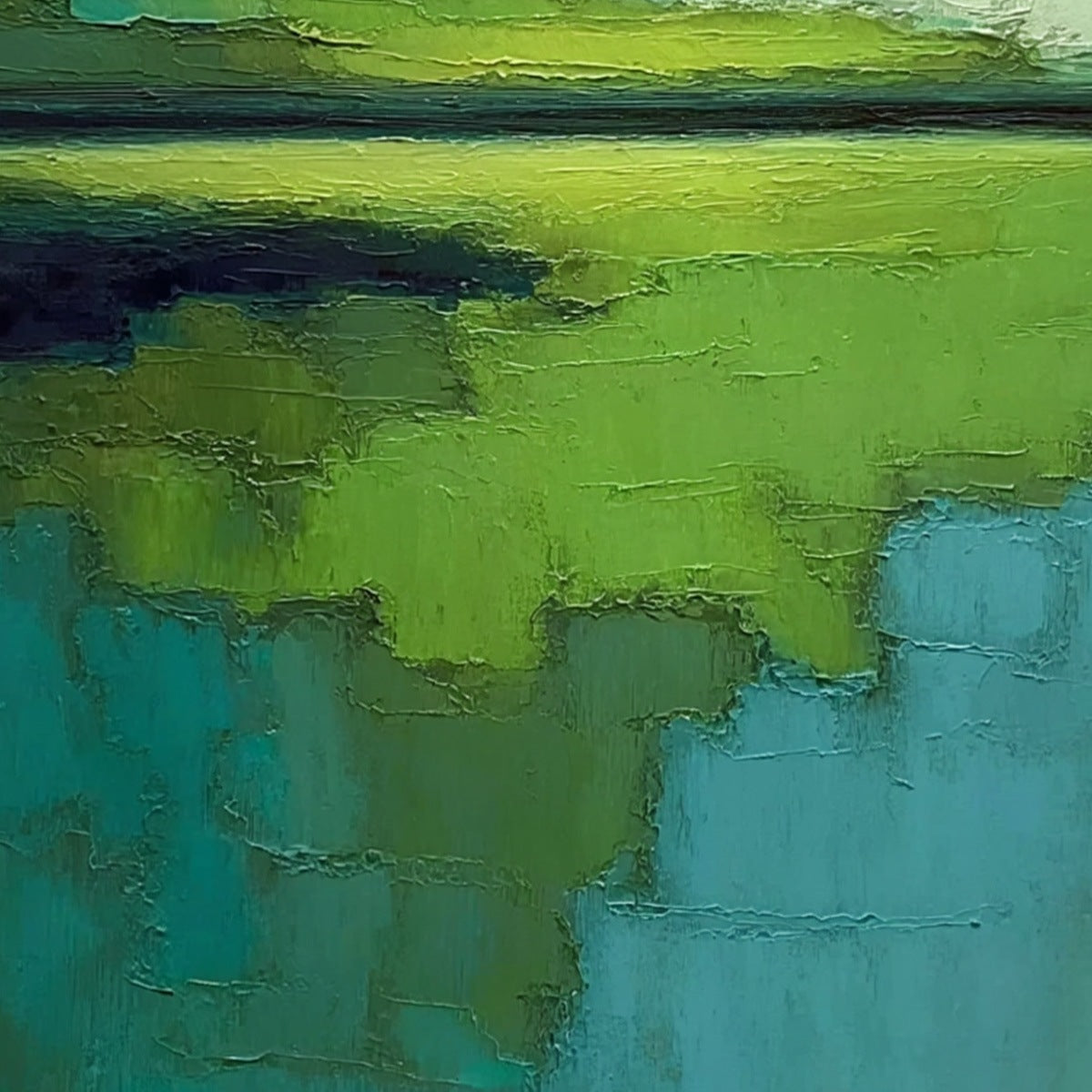 VERDANT HORIZON: Textured Abstract Green Landscape Painting - Image 3