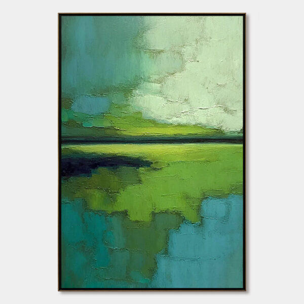 VERDANT HORIZON: Textured Abstract Green Landscape Painting
