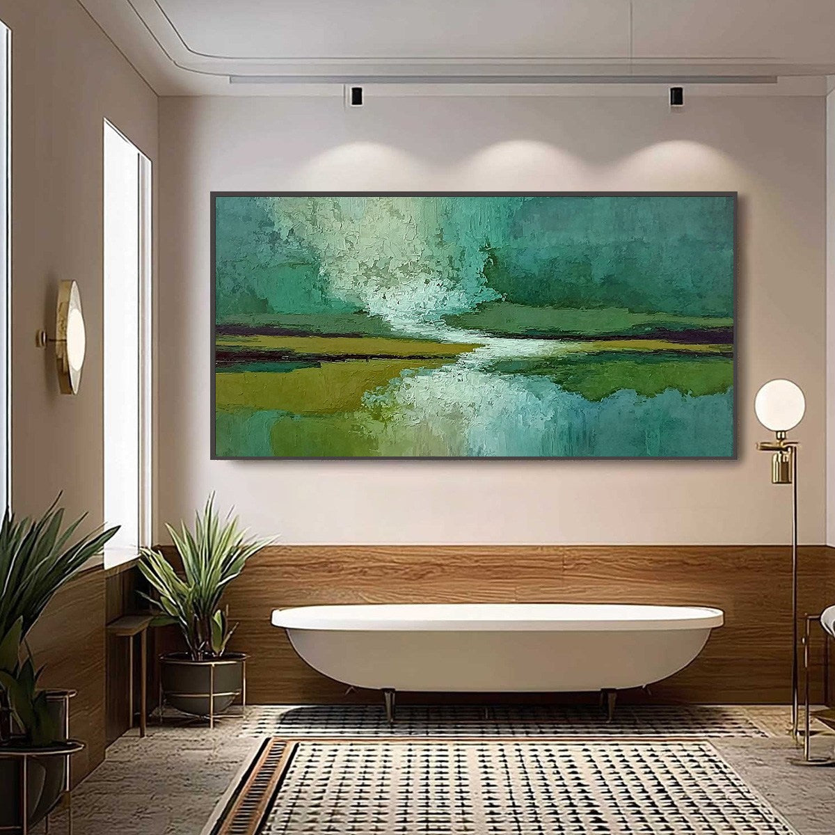 VERDANT HORIZON: Textured Abstract Landscape Painting in Green and Gold - Image 6