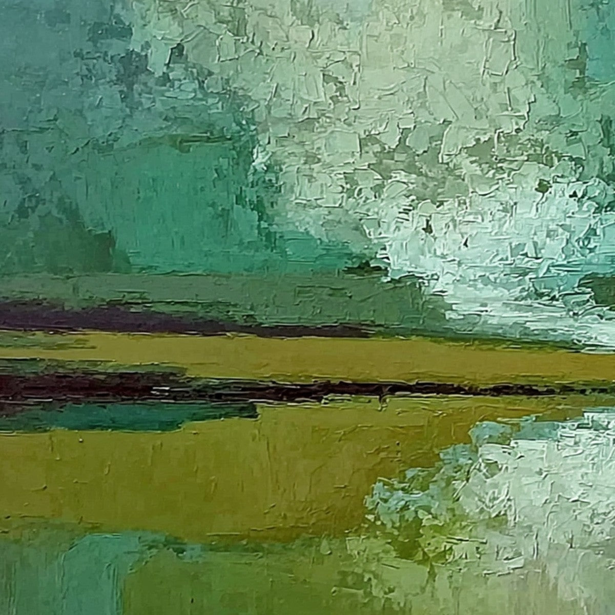 VERDANT HORIZON: Textured Abstract Landscape Painting in Green and Gold - Image 5
