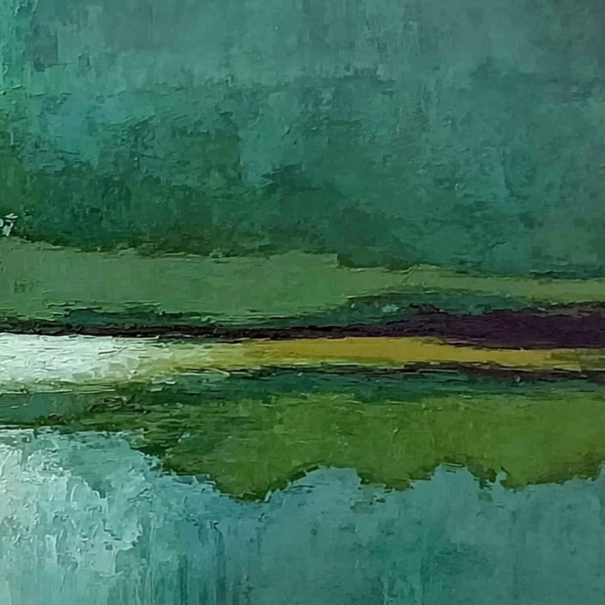 VERDANT HORIZON: Textured Abstract Landscape Painting in Green and Gold - Image 3