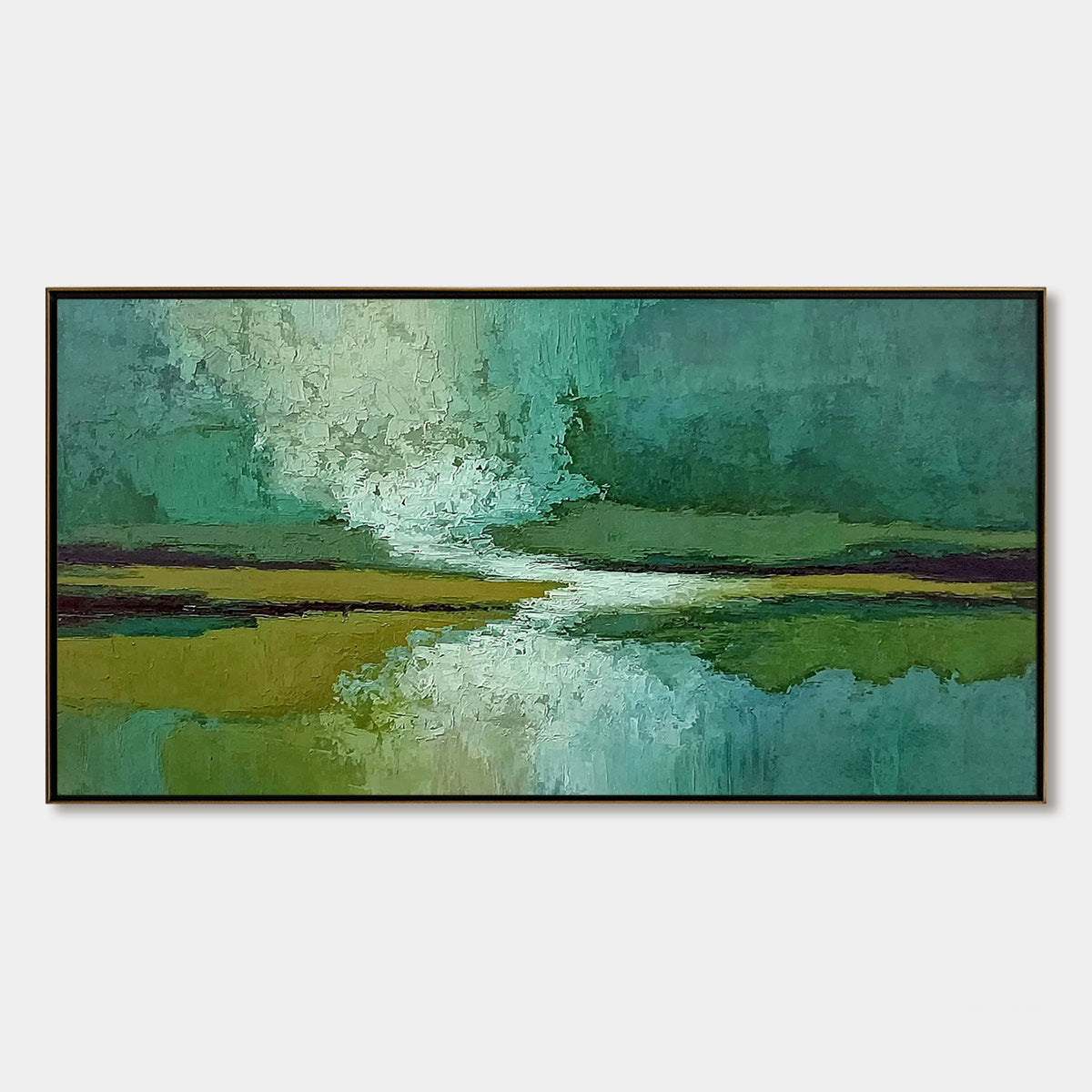 VERDANT HORIZON: Textured Abstract Landscape Painting in Green and Gold