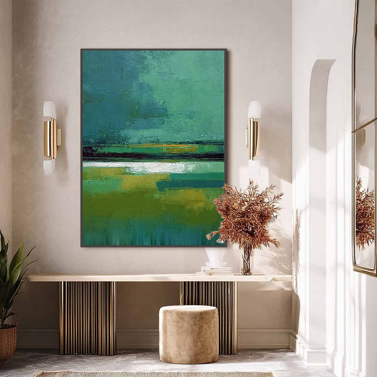 VERDANT HORIZON: Textured Wabi Sabi Abstract Landscape Painting - Image 6