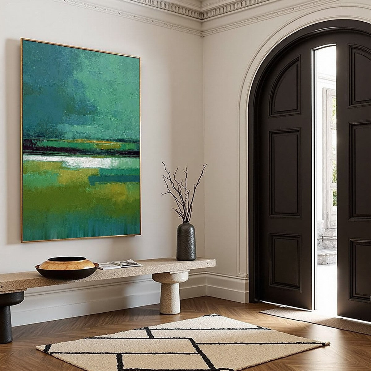 VERDANT HORIZON: Textured Wabi Sabi Abstract Landscape Painting - Image 8