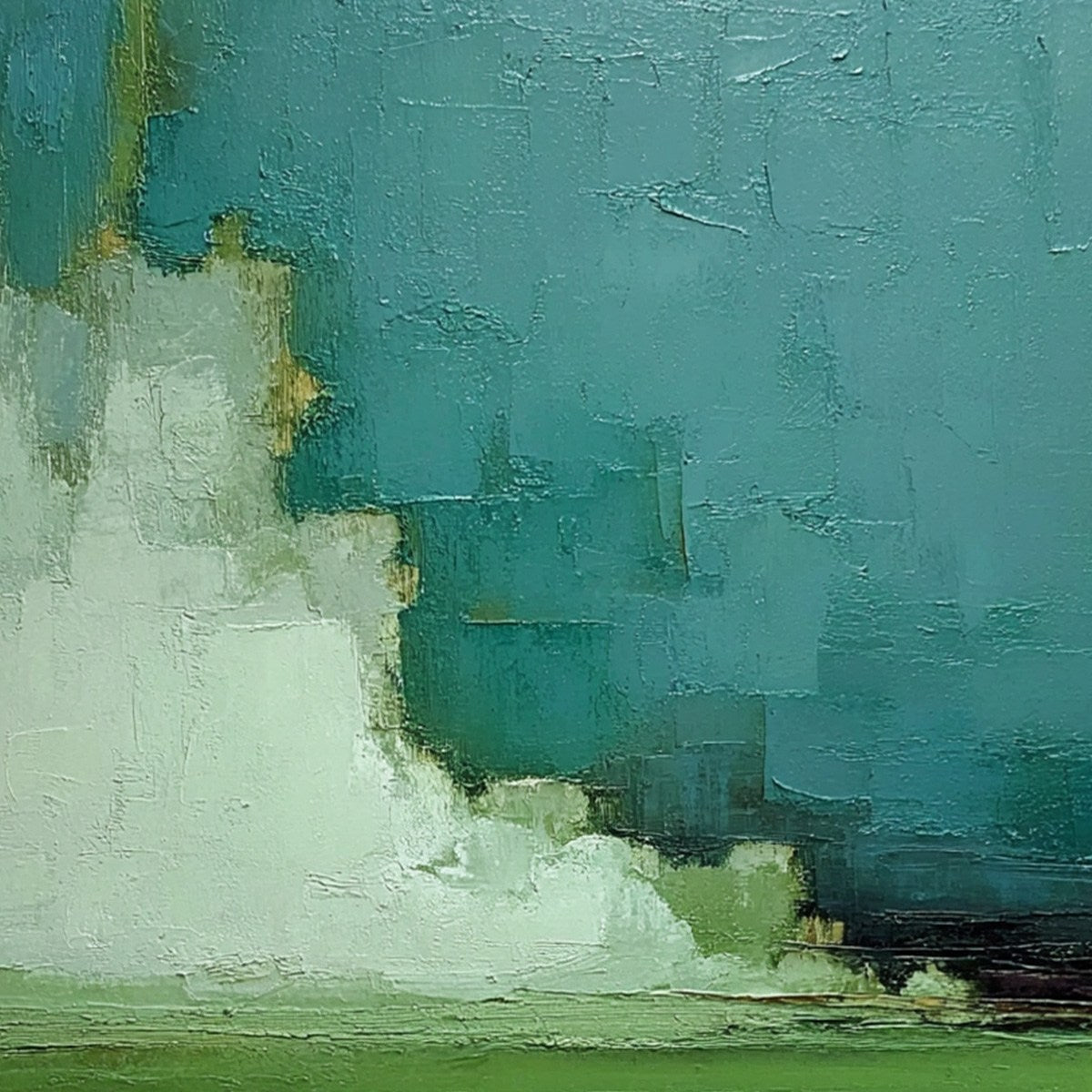 VERDANT HORIZON: Vertical Textured Abstract Landscape Oil Painting - Image 5