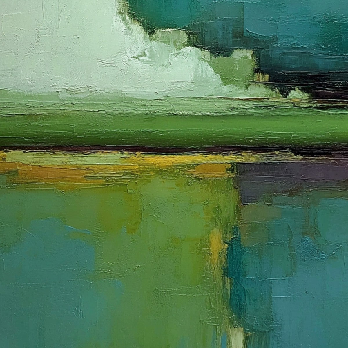 VERDANT HORIZON: Vertical Textured Abstract Landscape Oil Painting - Image 3