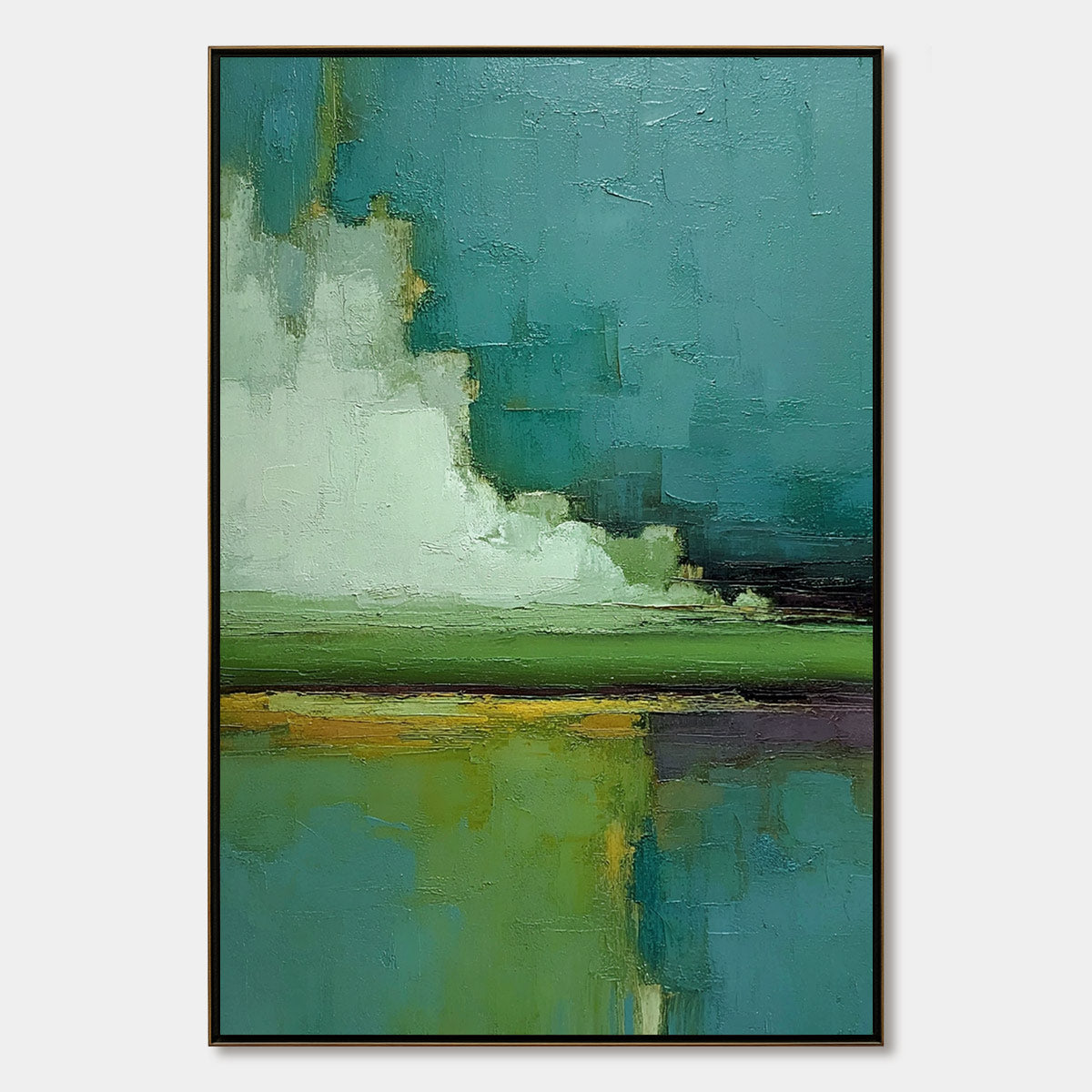VERDANT HORIZON: Vertical Textured Abstract Landscape Oil Painting