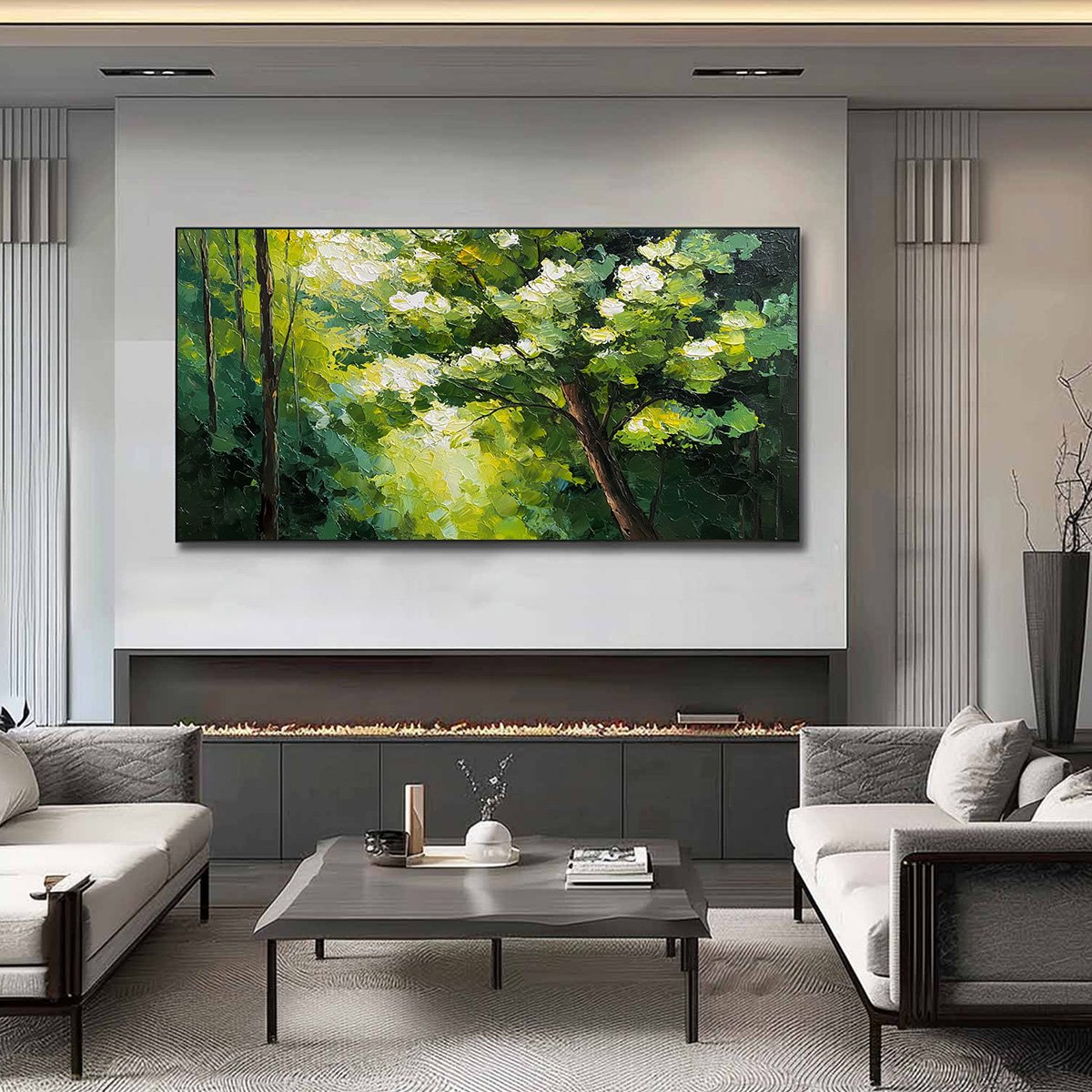 VERDANT LIGHT: Textured Palette Knife Forest Landscape Oil Painting - Image 2