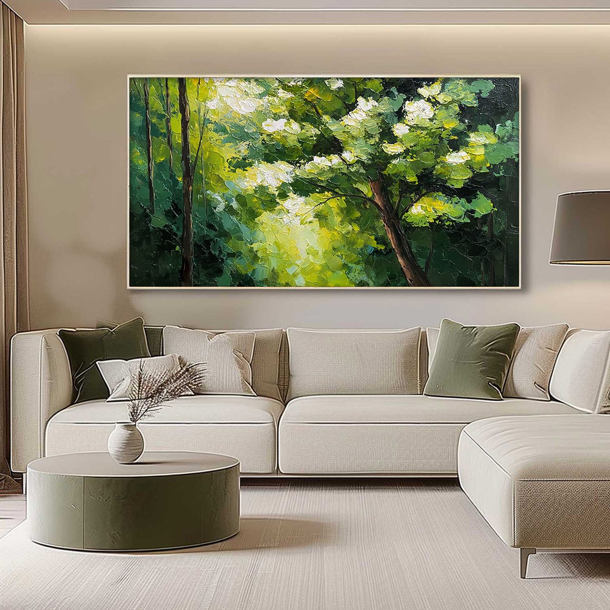 VERDANT LIGHT: Textured Palette Knife Forest Landscape Oil Painting - Image 4