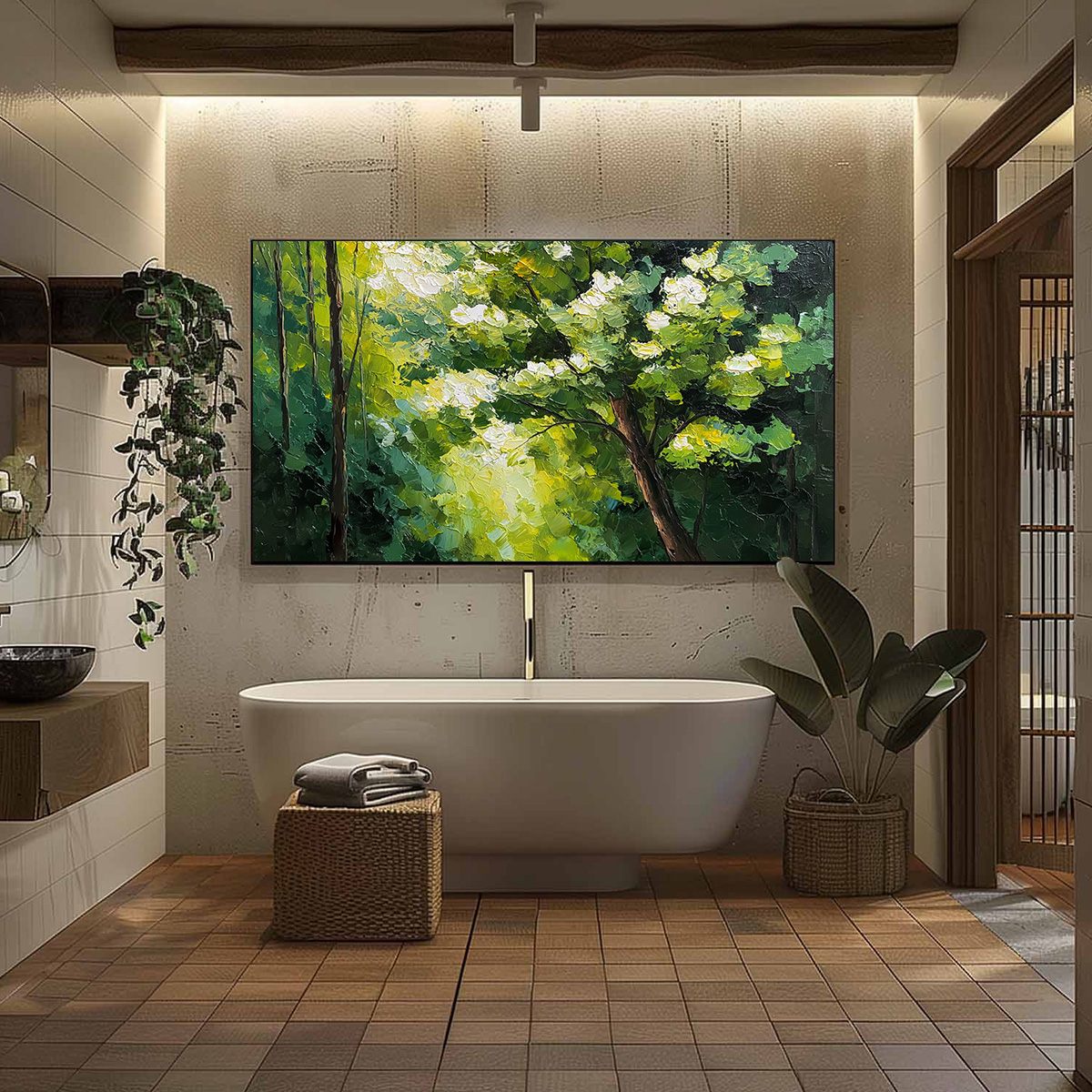 VERDANT LIGHT: Textured Palette Knife Forest Landscape Oil Painting - Image 6