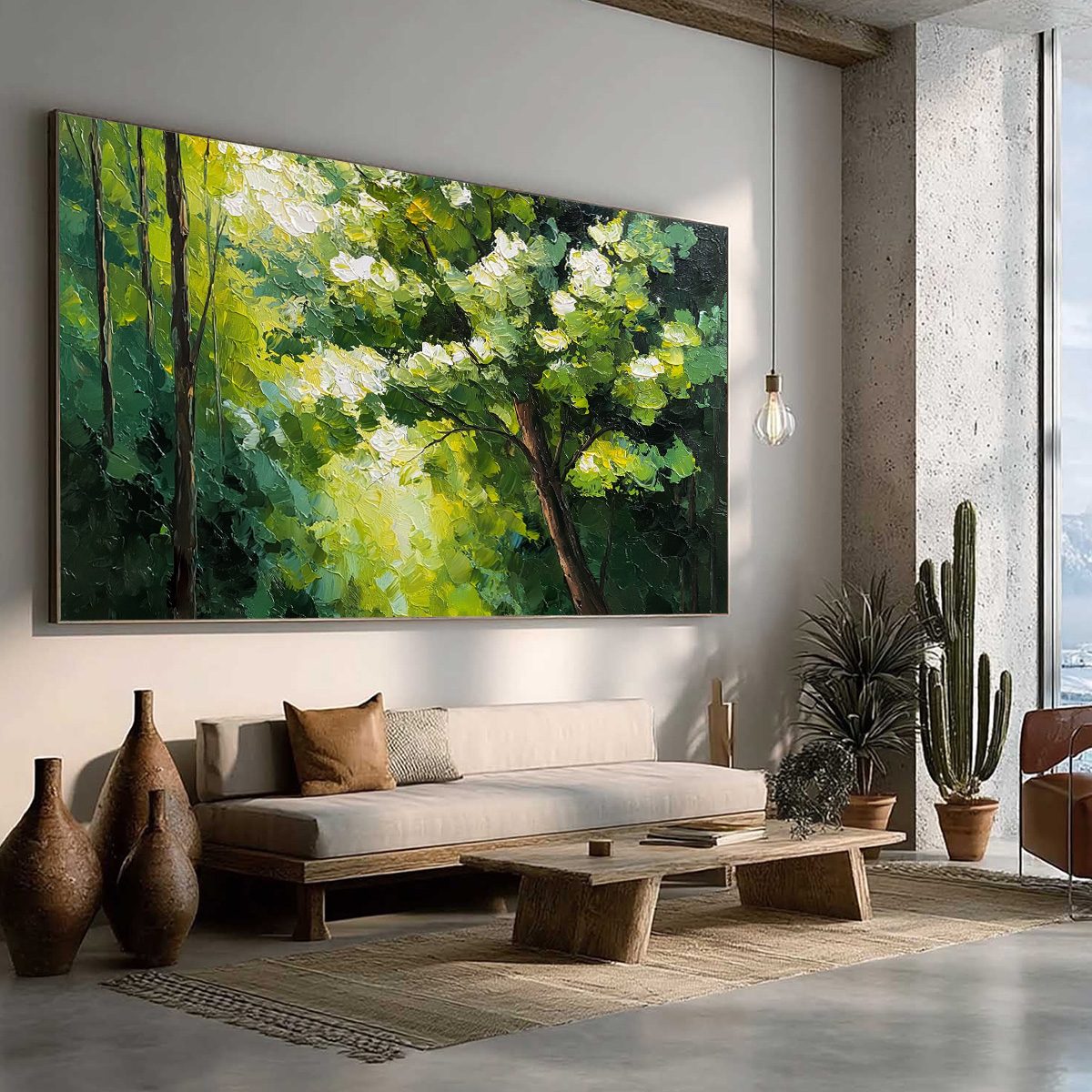 VERDANT LIGHT: Textured Palette Knife Forest Landscape Oil Painting - Image 8
