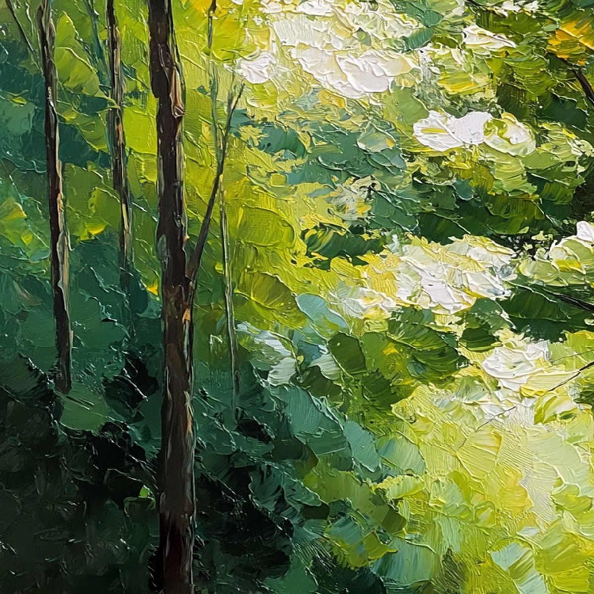 VERDANT LIGHT: Textured Palette Knife Forest Landscape Oil Painting - Image 3