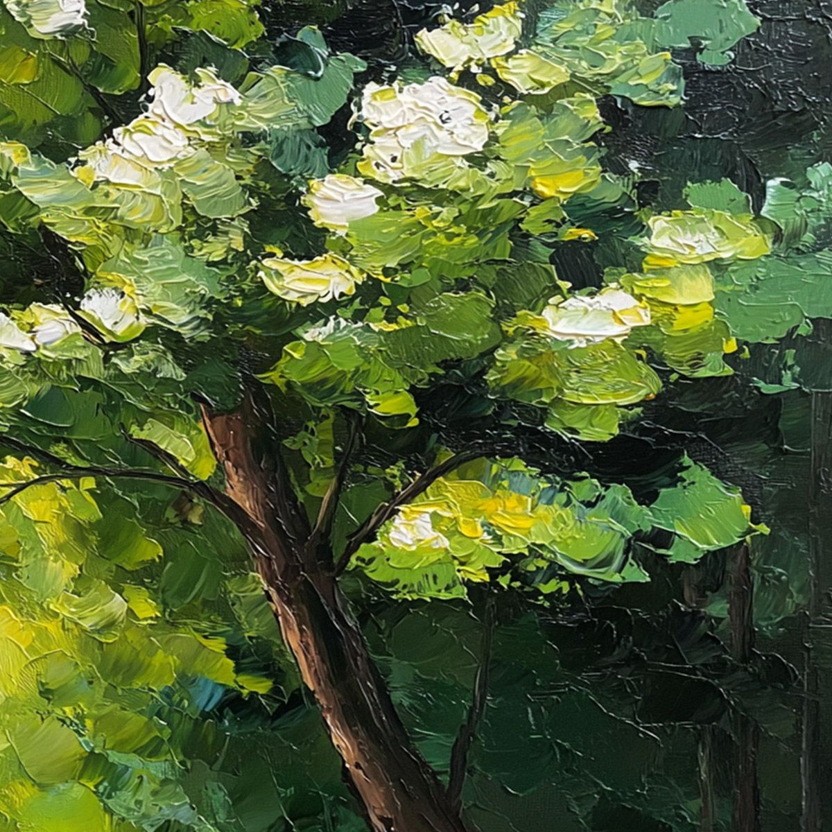 VERDANT LIGHT: Textured Palette Knife Forest Landscape Oil Painting - Image 5
