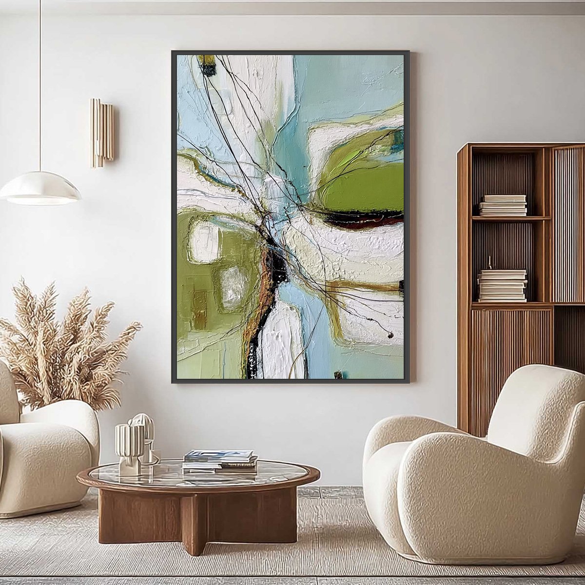 VERDANT NEXUS: Textured Abstract Painting with Green and Blue Hues - Image 2