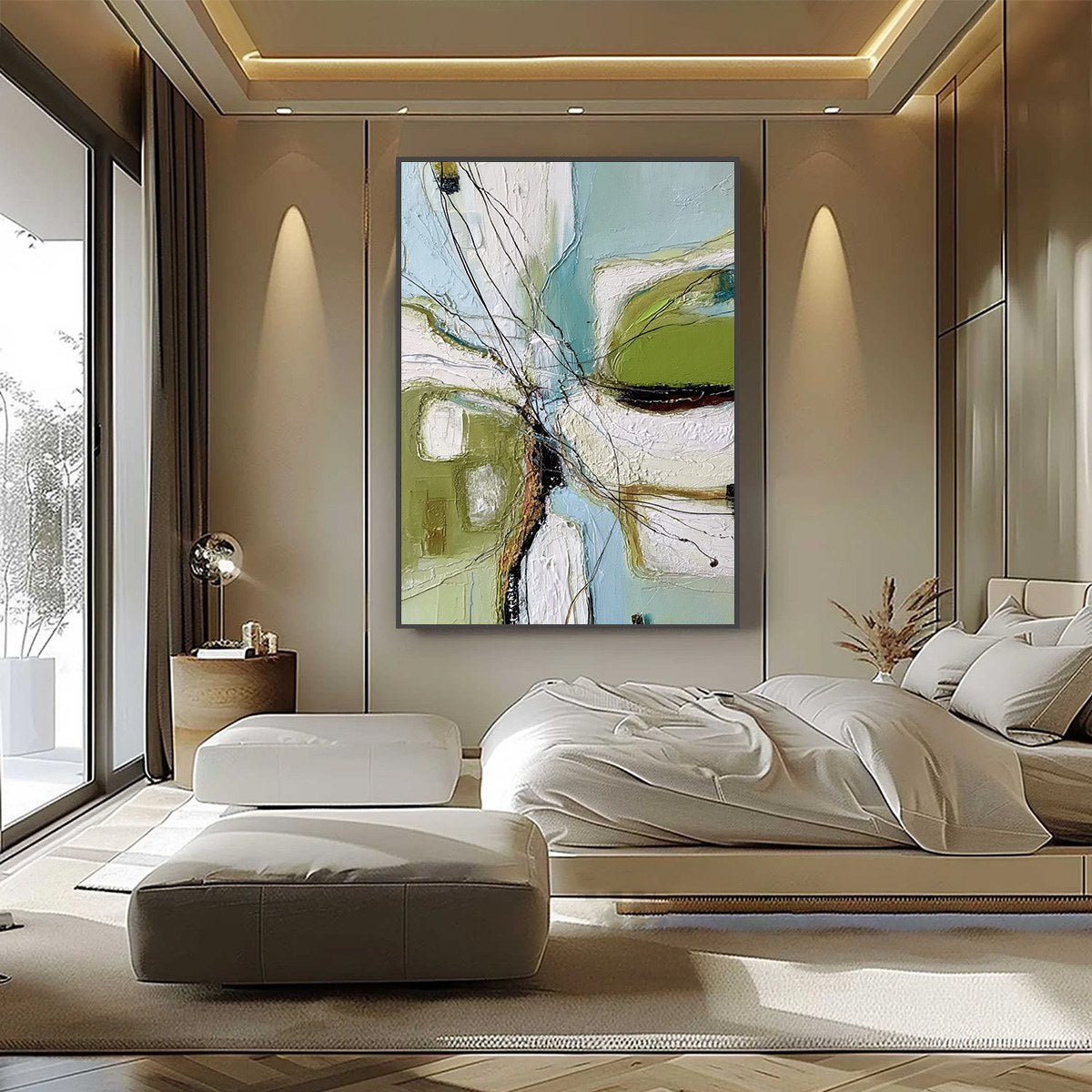 VERDANT NEXUS: Textured Abstract Painting with Green and Blue Hues - Image 6