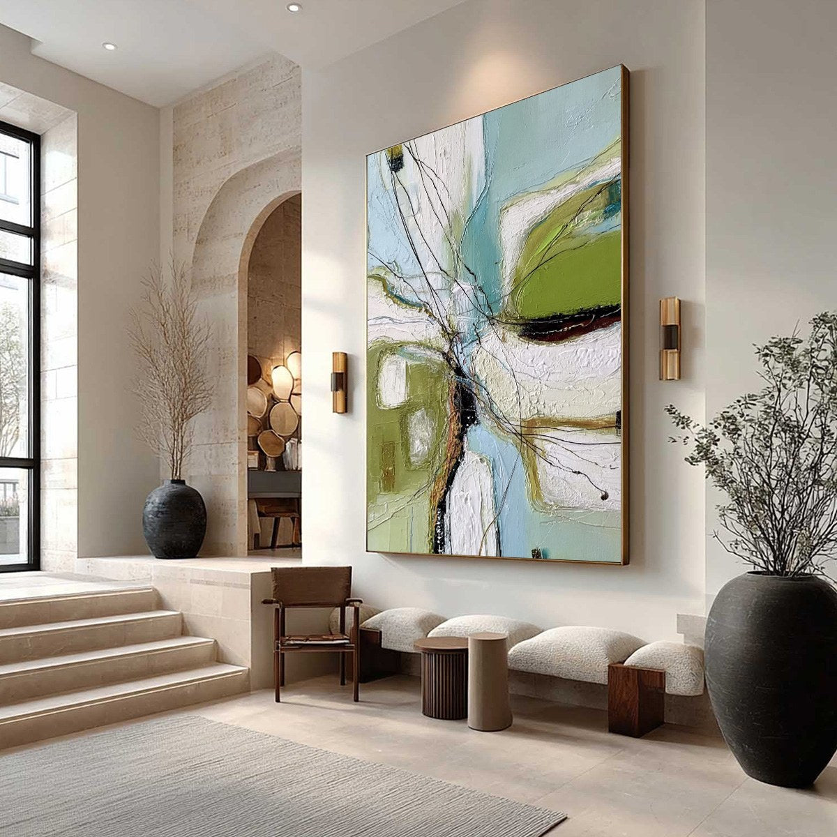 VERDANT NEXUS: Textured Abstract Painting with Green and Blue Hues - Image 7