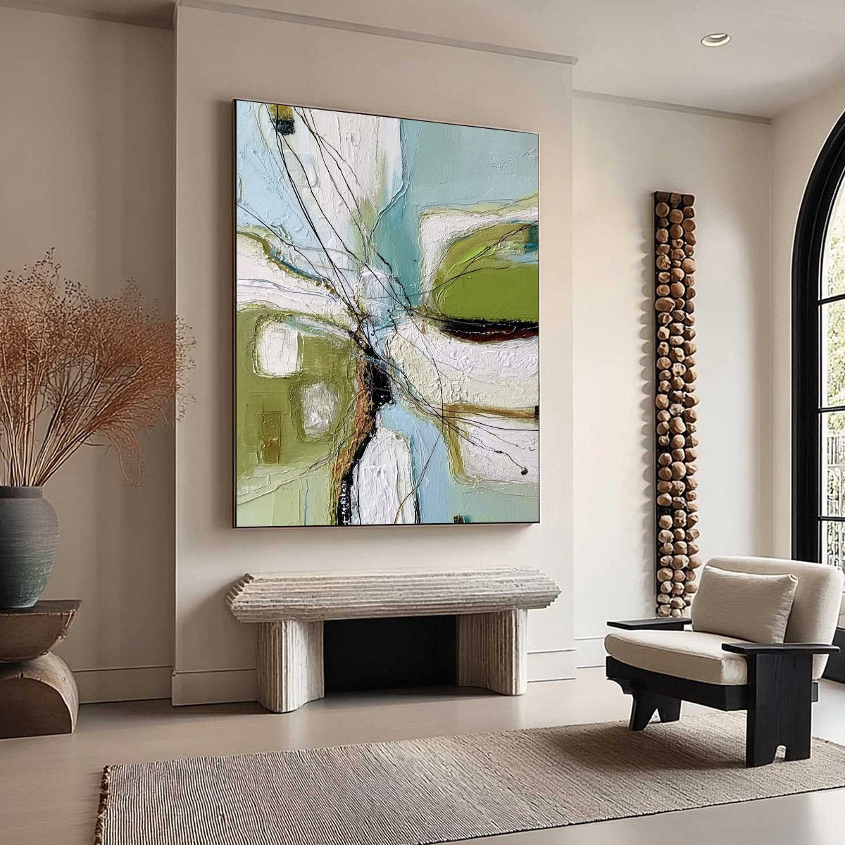 VERDANT NEXUS: Textured Abstract Painting with Green and Blue Hues - Image 8