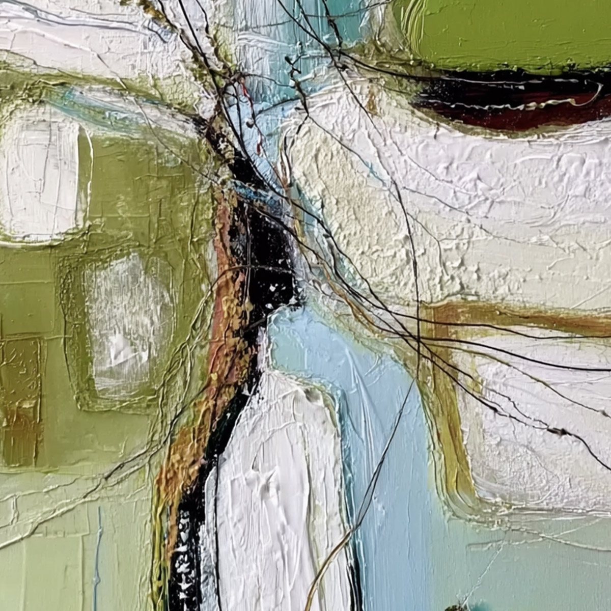 VERDANT NEXUS: Textured Abstract Painting with Green and Blue Hues - Image 3