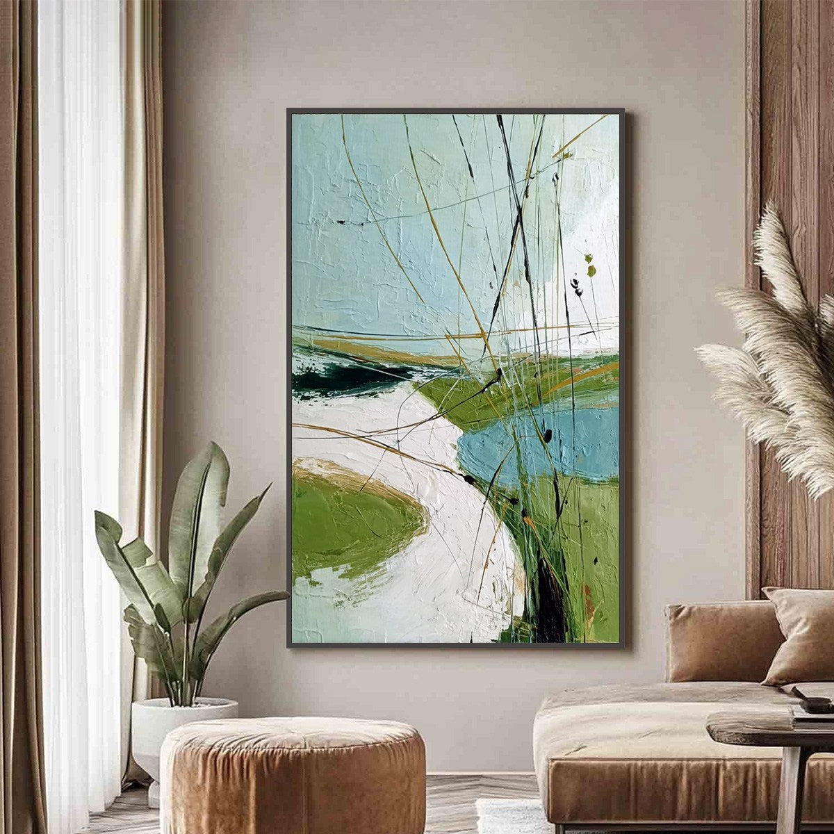 VERDANT PATH: Textured Abstract Green and White Landscape Painting - Image 6