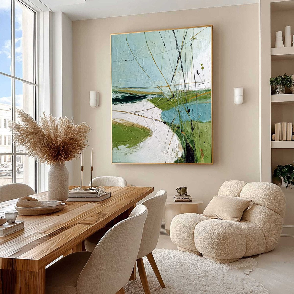 VERDANT PATH: Textured Abstract Green and White Landscape Painting - Image 7