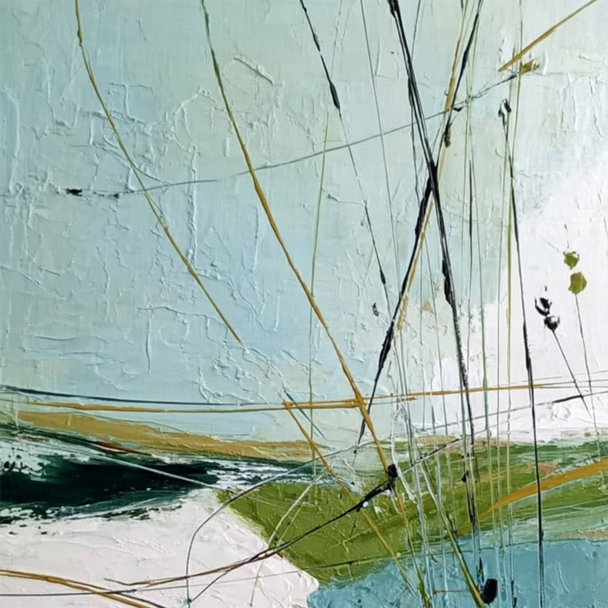 VERDANT PATH: Textured Abstract Green and White Landscape Painting - Image 3