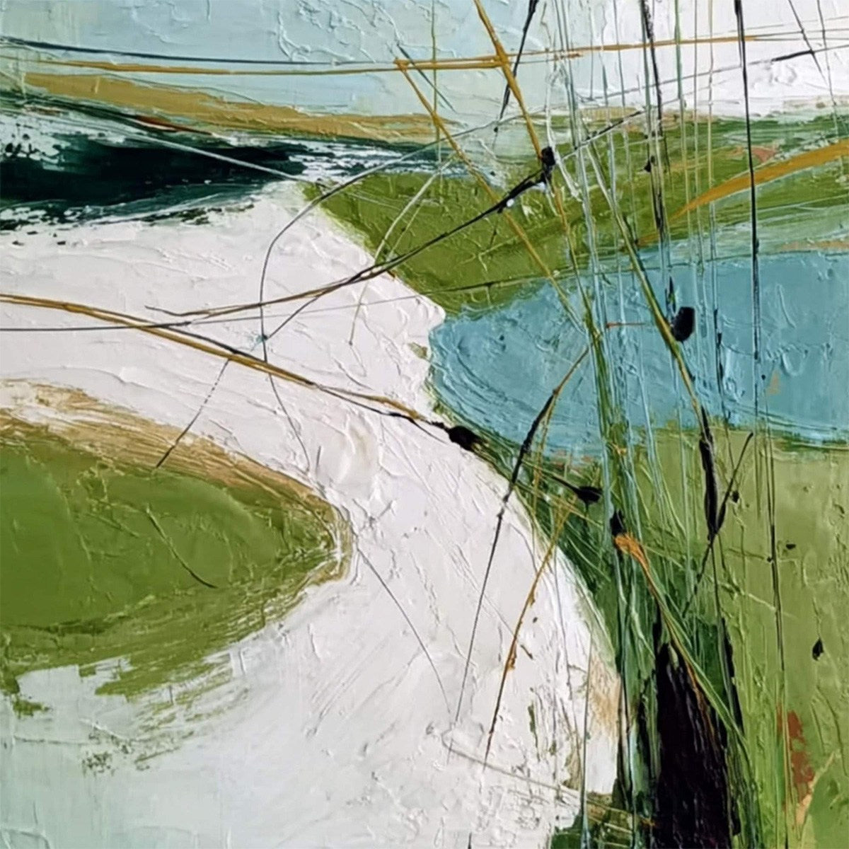 VERDANT PATH: Textured Abstract Green and White Landscape Painting - Image 5
