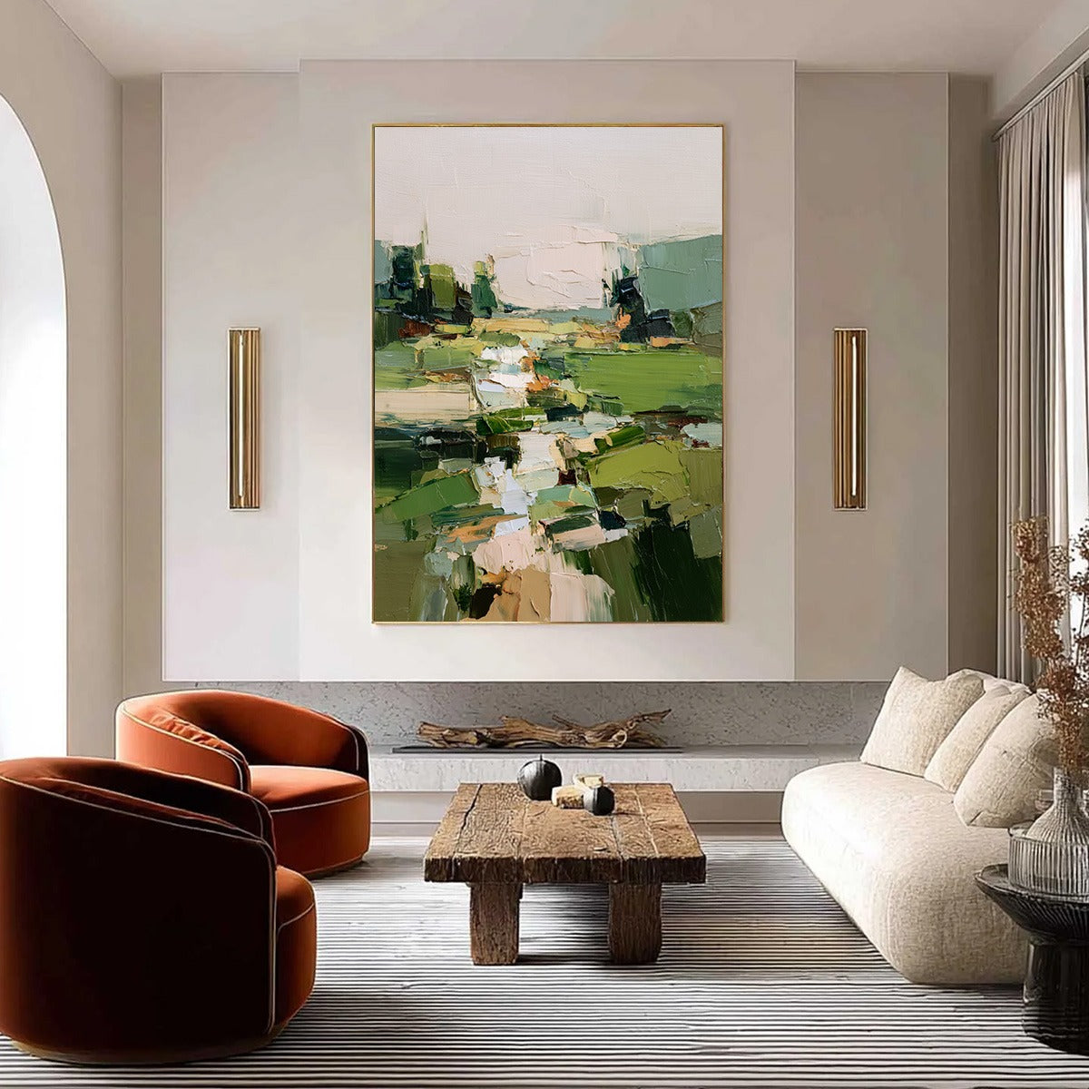 VERDANT PATH: Textured Abstract Landscape Oil Painting for Modern Home Decor - Image 2