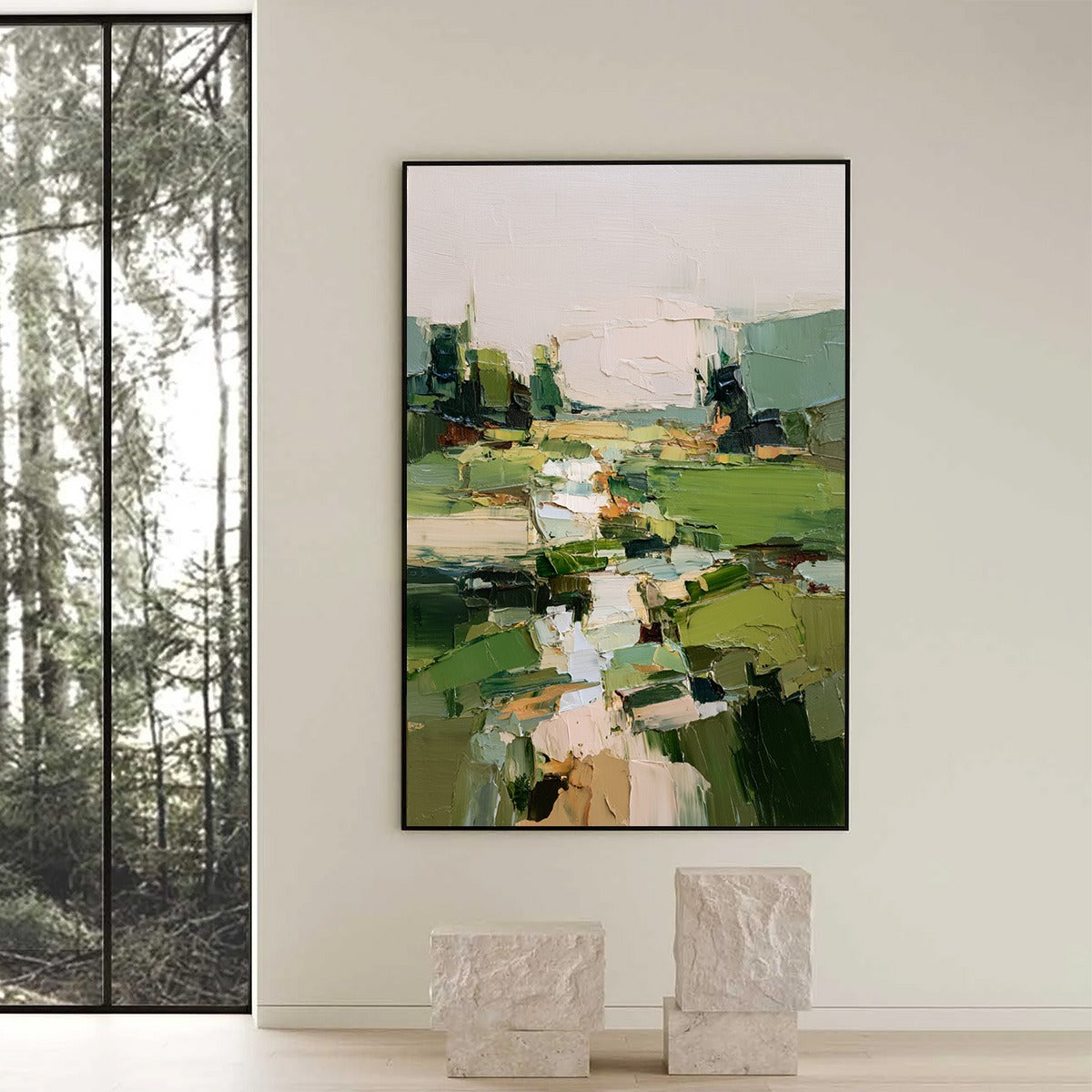 VERDANT PATH: Textured Abstract Landscape Oil Painting for Modern Home Decor - Image 6