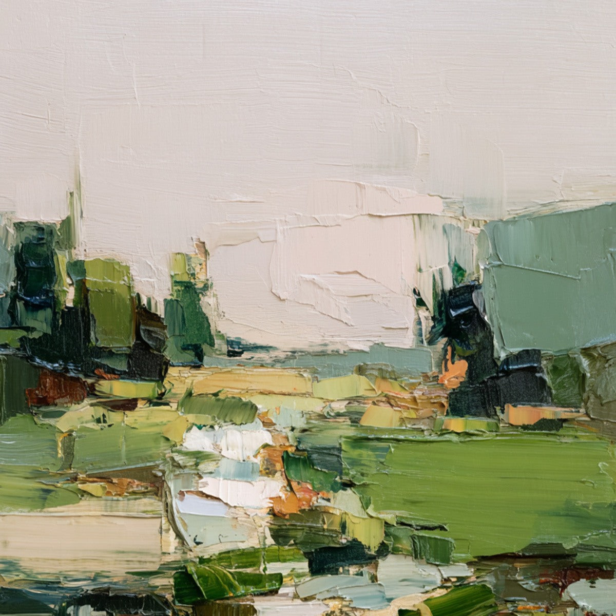 VERDANT PATH: Textured Abstract Landscape Oil Painting for Modern Home Decor - Image 3