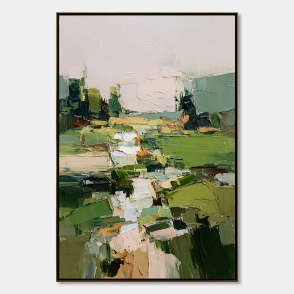 VERDANT PATH: Textured Abstract Landscape Oil Painting for Modern Home Decor